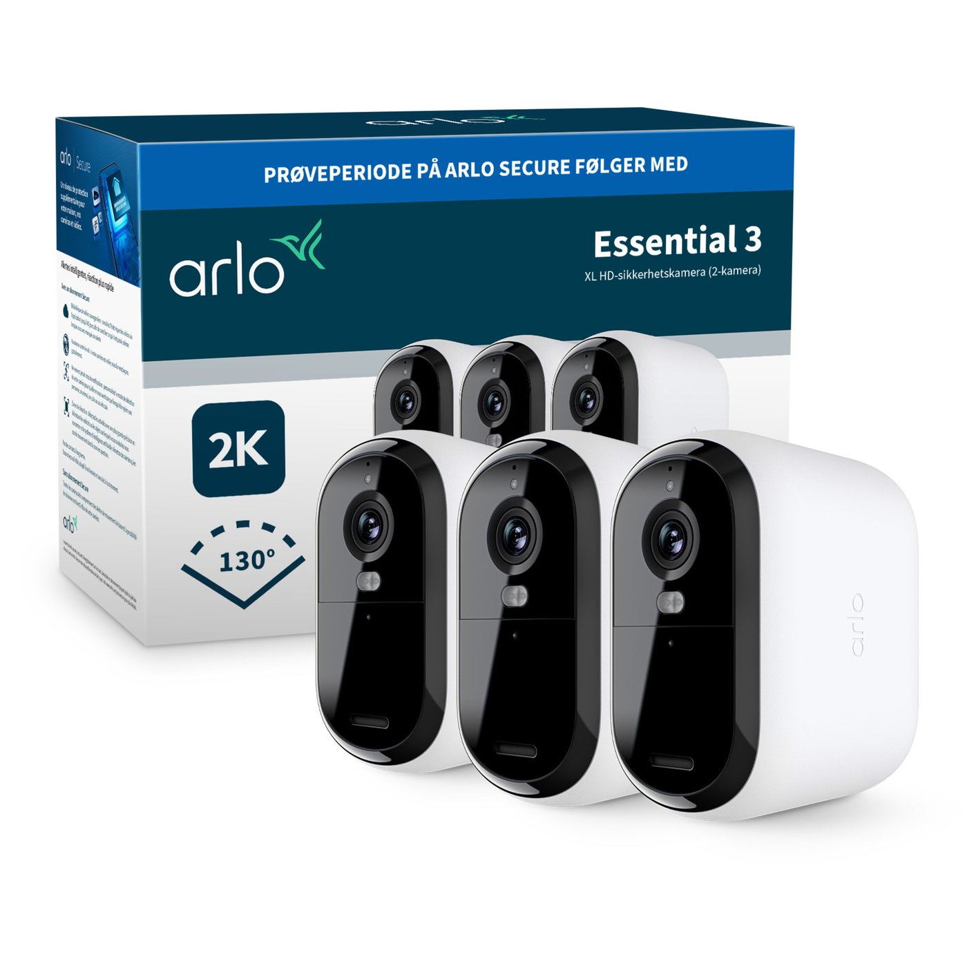 Arlo Essential 2K XL – Trådløst overvåkningskamera utendørs 3-pk.