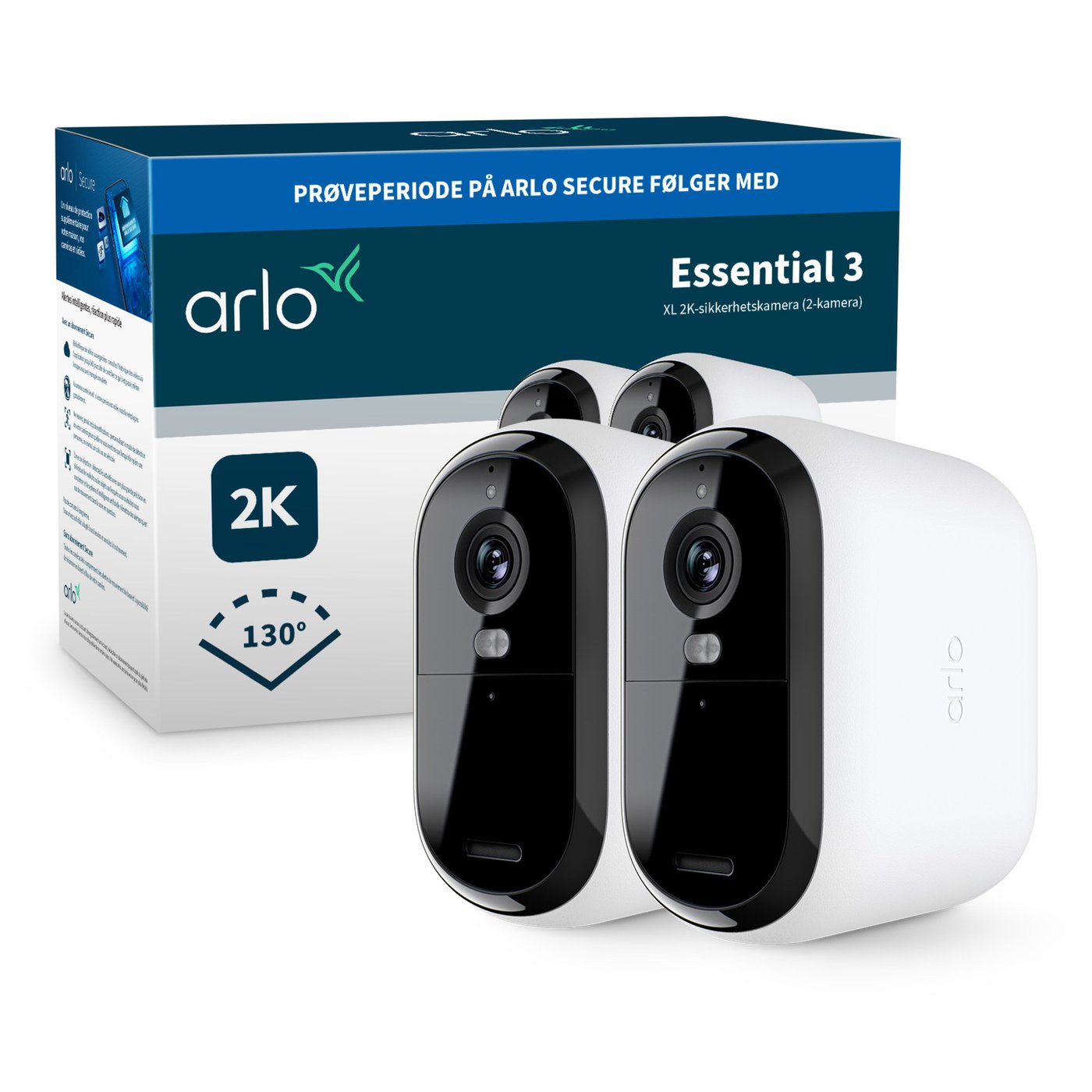 Arlo Essential 2K XL – Trådløst overvåkningskamera utendørs 2-pk.