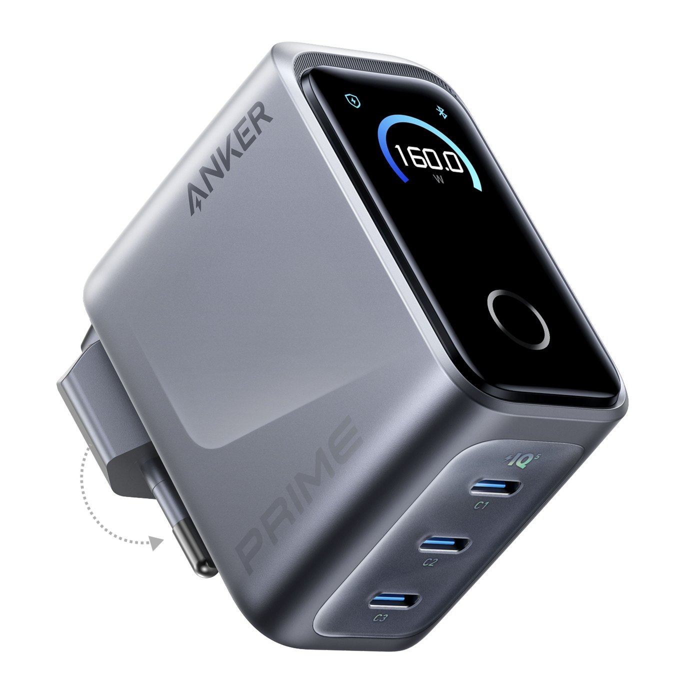 Anker Prime Charger 160 W – USB-C-laddare med 3 portar och display
