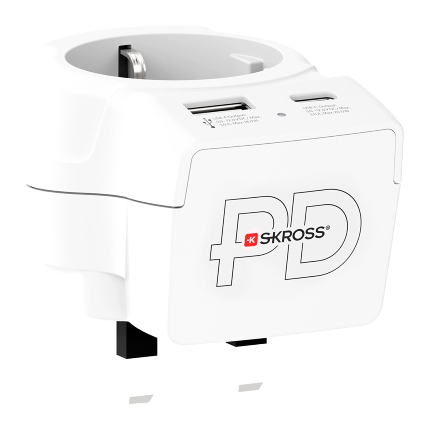 Skross Reseadapter Europa till UK USB AC20PD