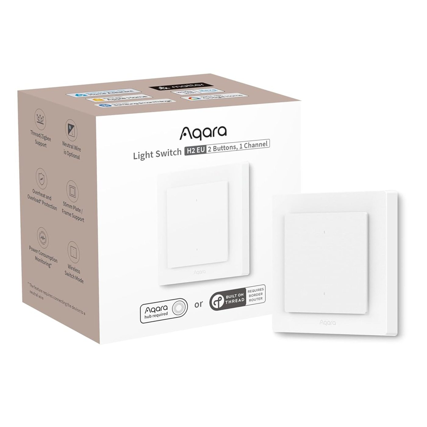 Aqara Light Switch H2 EU – smart strömbrytare med 1 kanal Vit