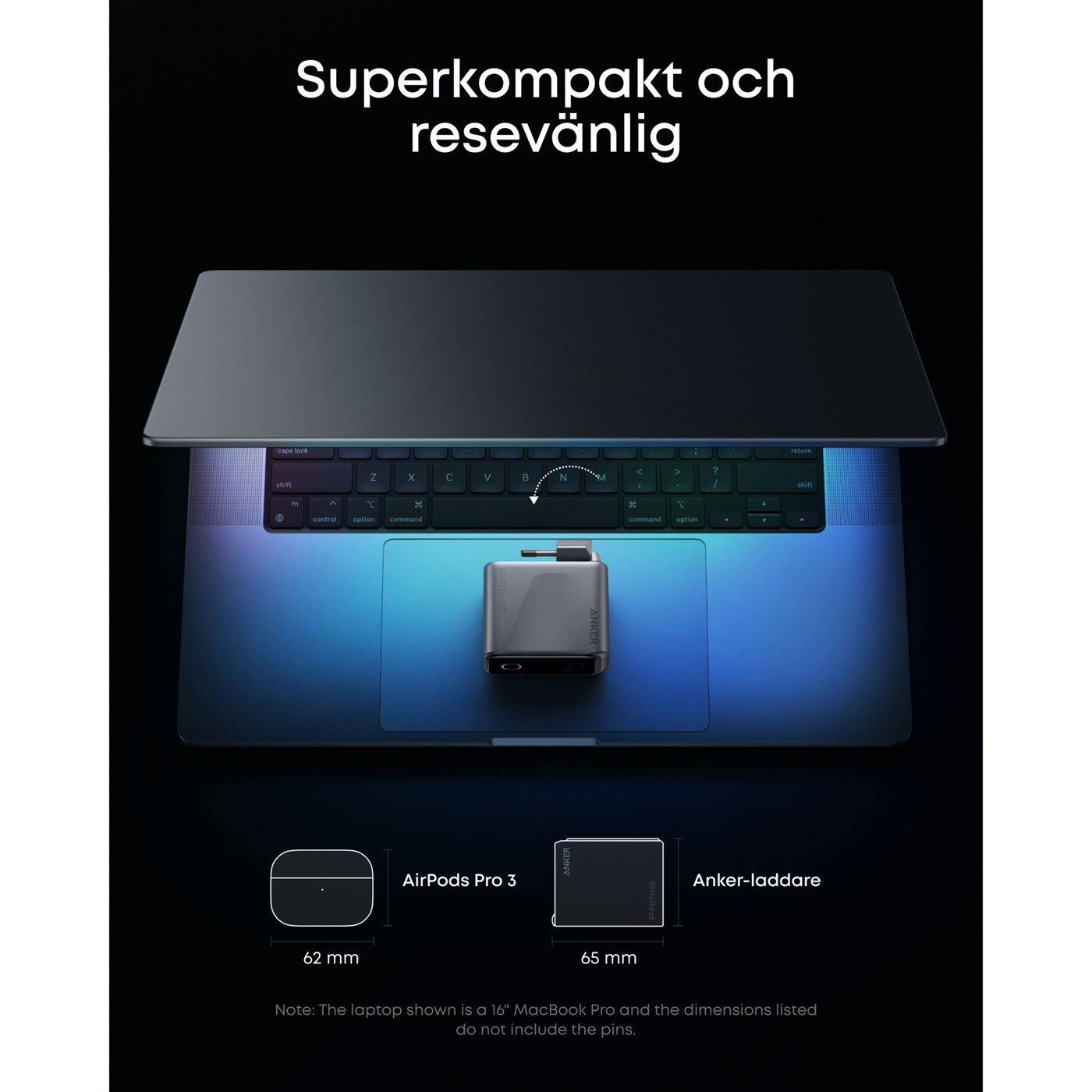 Anker Prime Charger 160 W – USB-C-laddare med 3 portar och display