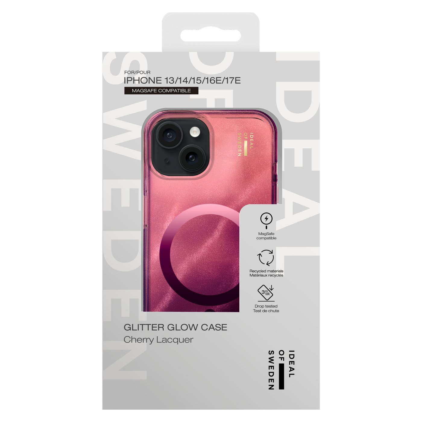 IDEAL OF SWEDEN Clear MagSafe Case – mobildeksel til iPhone 13, 14, 15 og 16e Cherry Lacquer