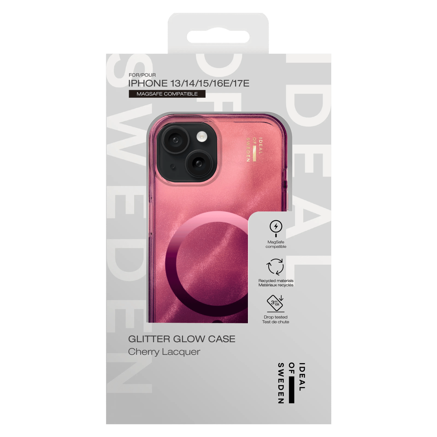 IDEAL OF SWEDEN Clear MagSafe Case för iPhone 13, 14, 15, 16e och 17e Cherry Lacquer