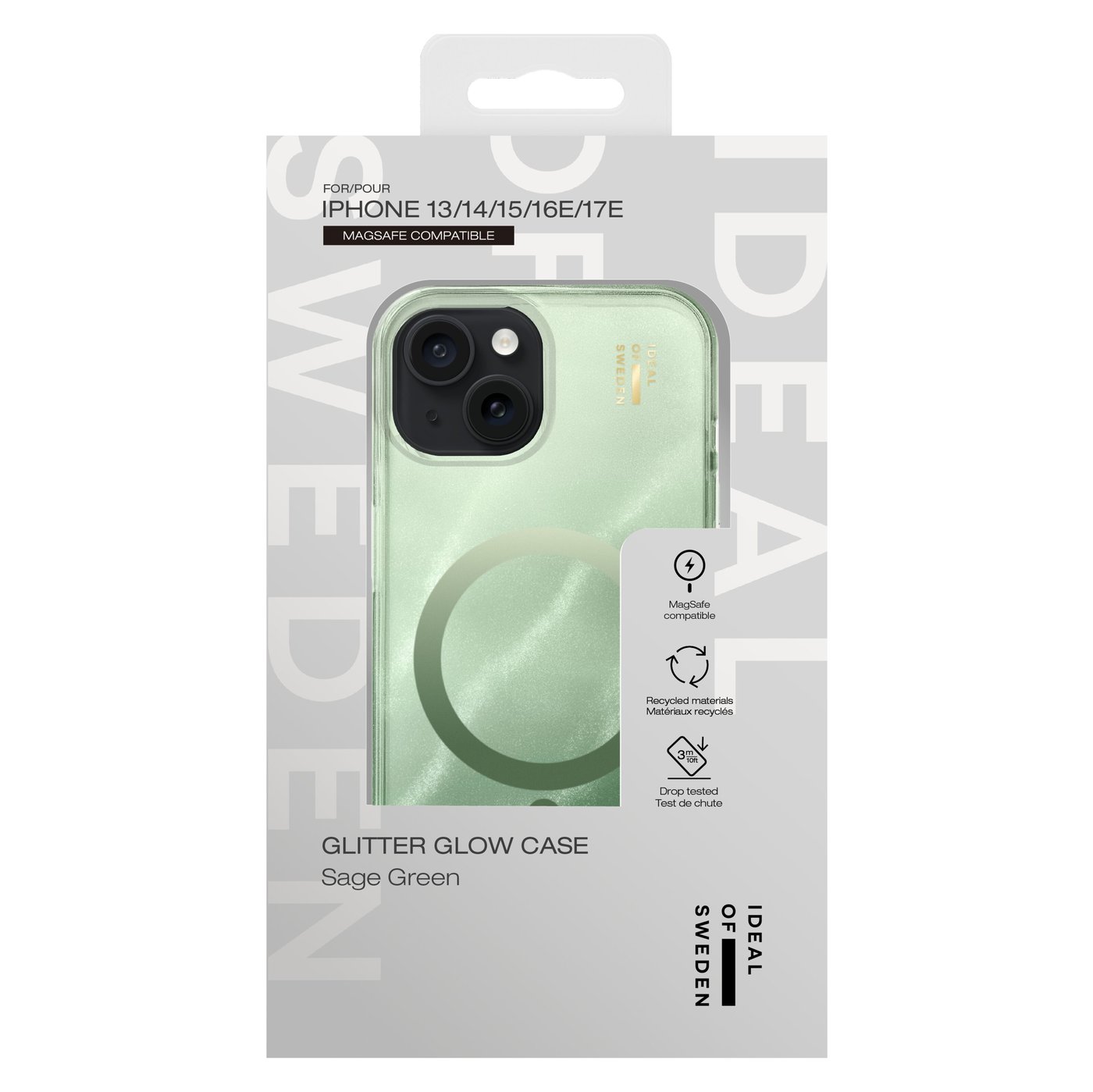 IDEAL OF SWEDEN Clear MagSafe Case – mobildeksel til iPhone 13, 14, 15 og 16e Sage Green