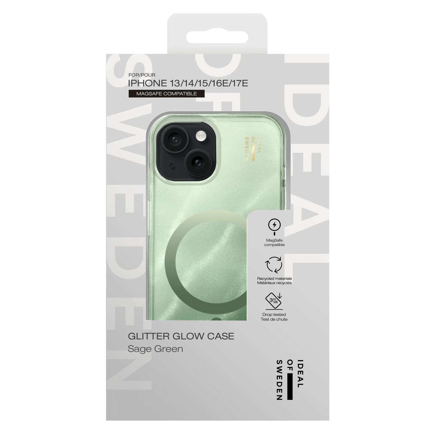 IDEAL OF SWEDEN Clear MagSafe Case for iPhone 13, 14, 15, 16e og 17e Sage Green