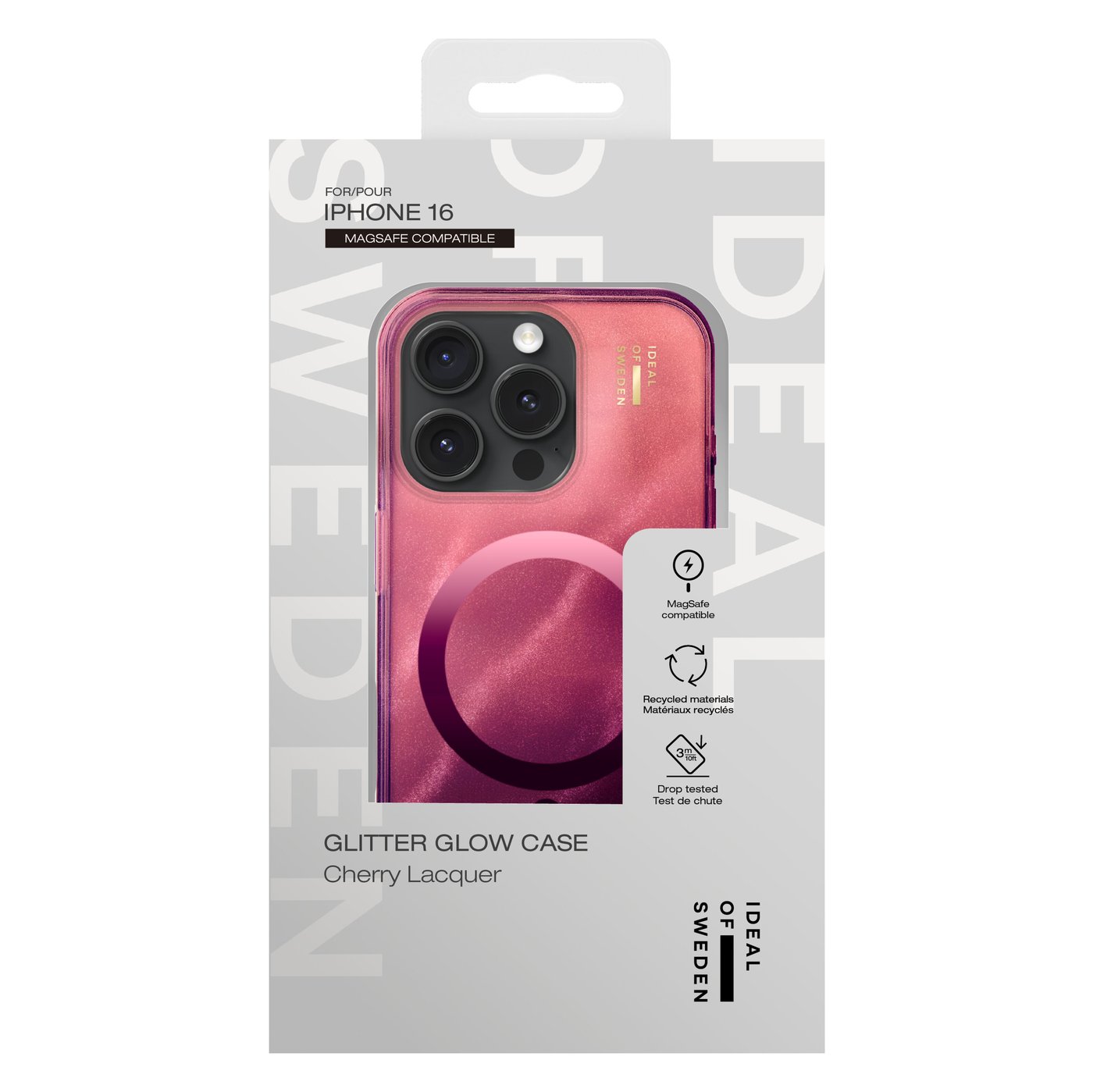 IDEAL OF SWEDEN Clear MagSafe Case – mobildeksel til iPhone 16 Cherry Lacquer