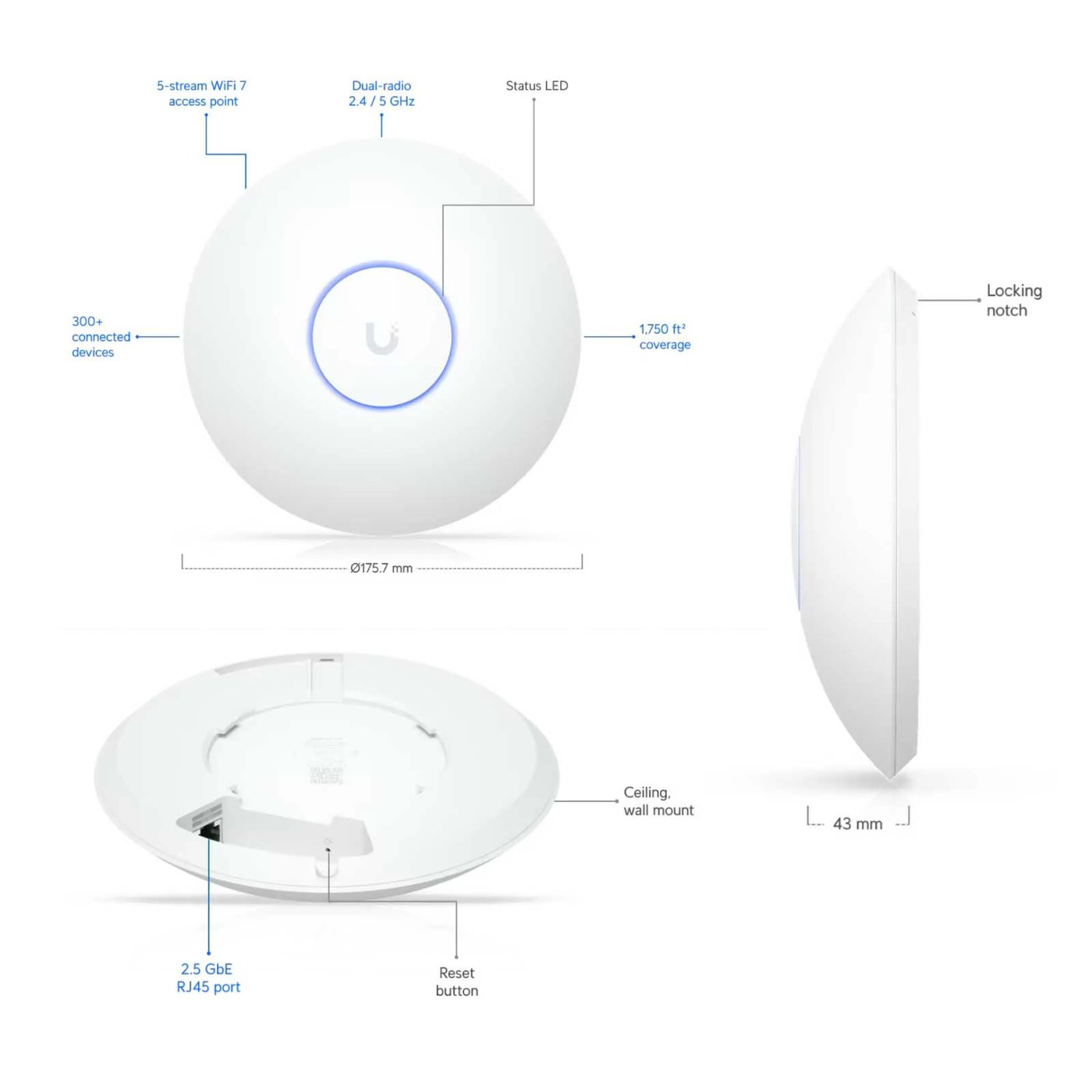 Ubiquiti UniFi U7 Long-Range tilgangspunkt
