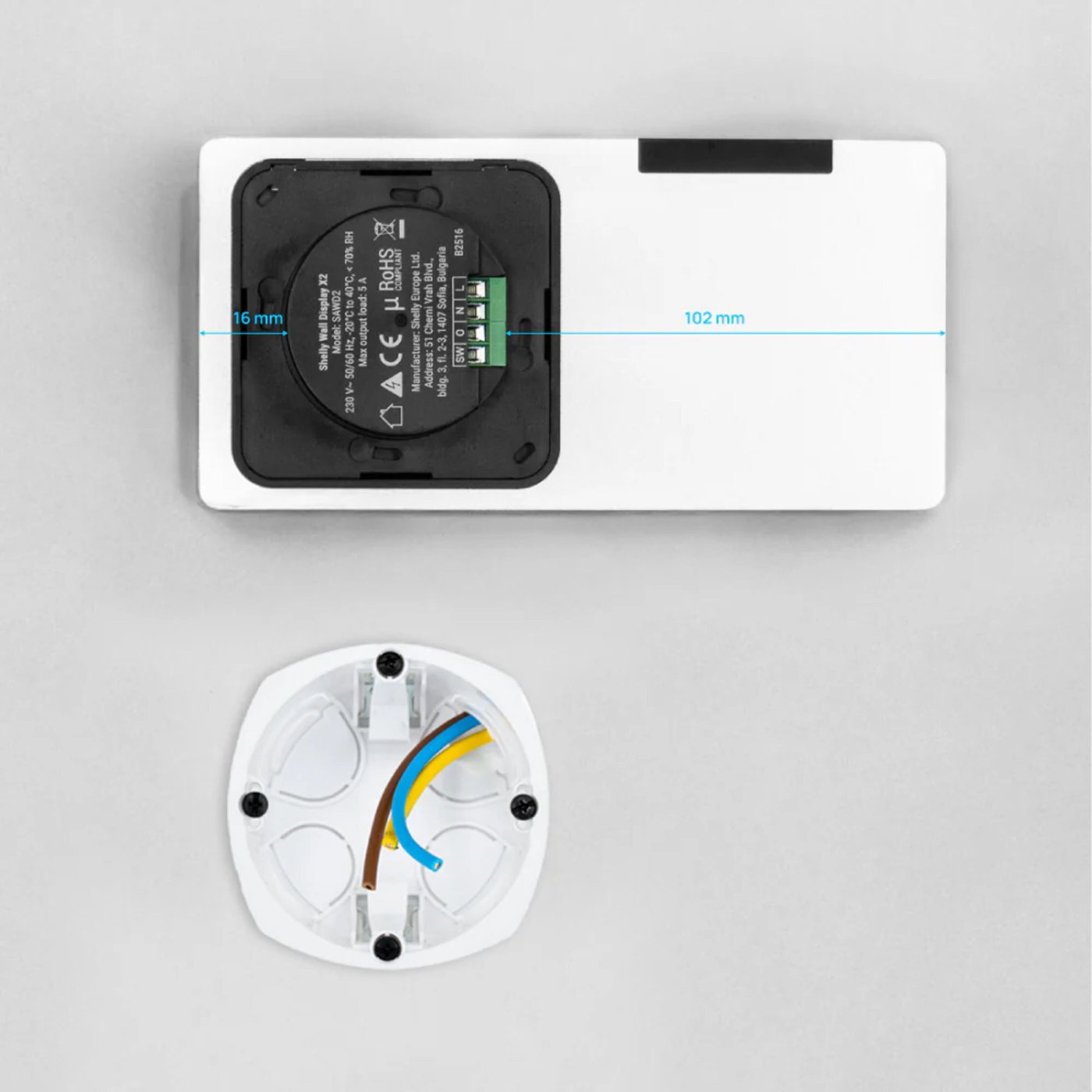 Shelly Wall Display X2i – smart kontrollpanel med pekskärm Grå