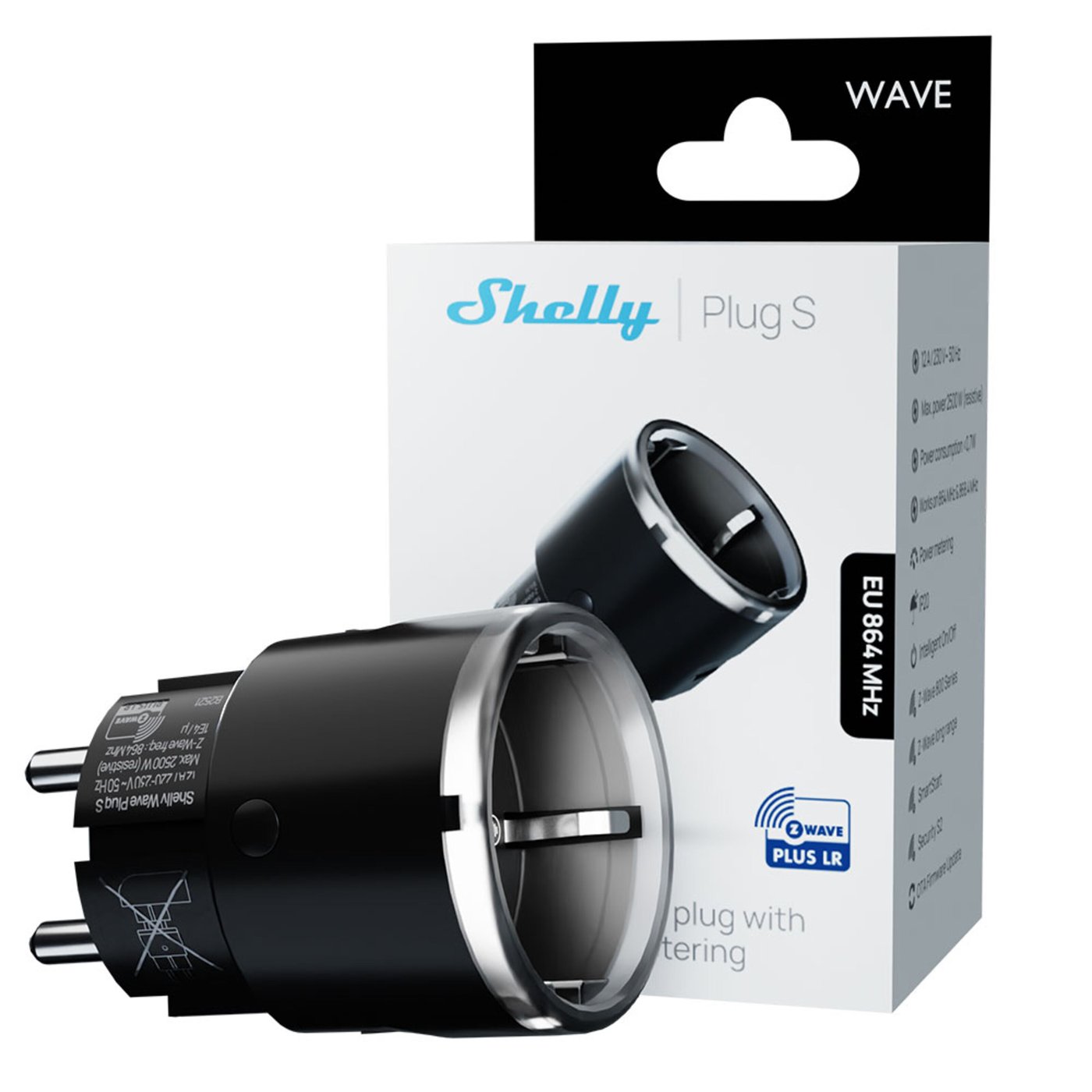 Shelly Wave Plug S LR – smart Z-Wave-plugg med energimätning Svart