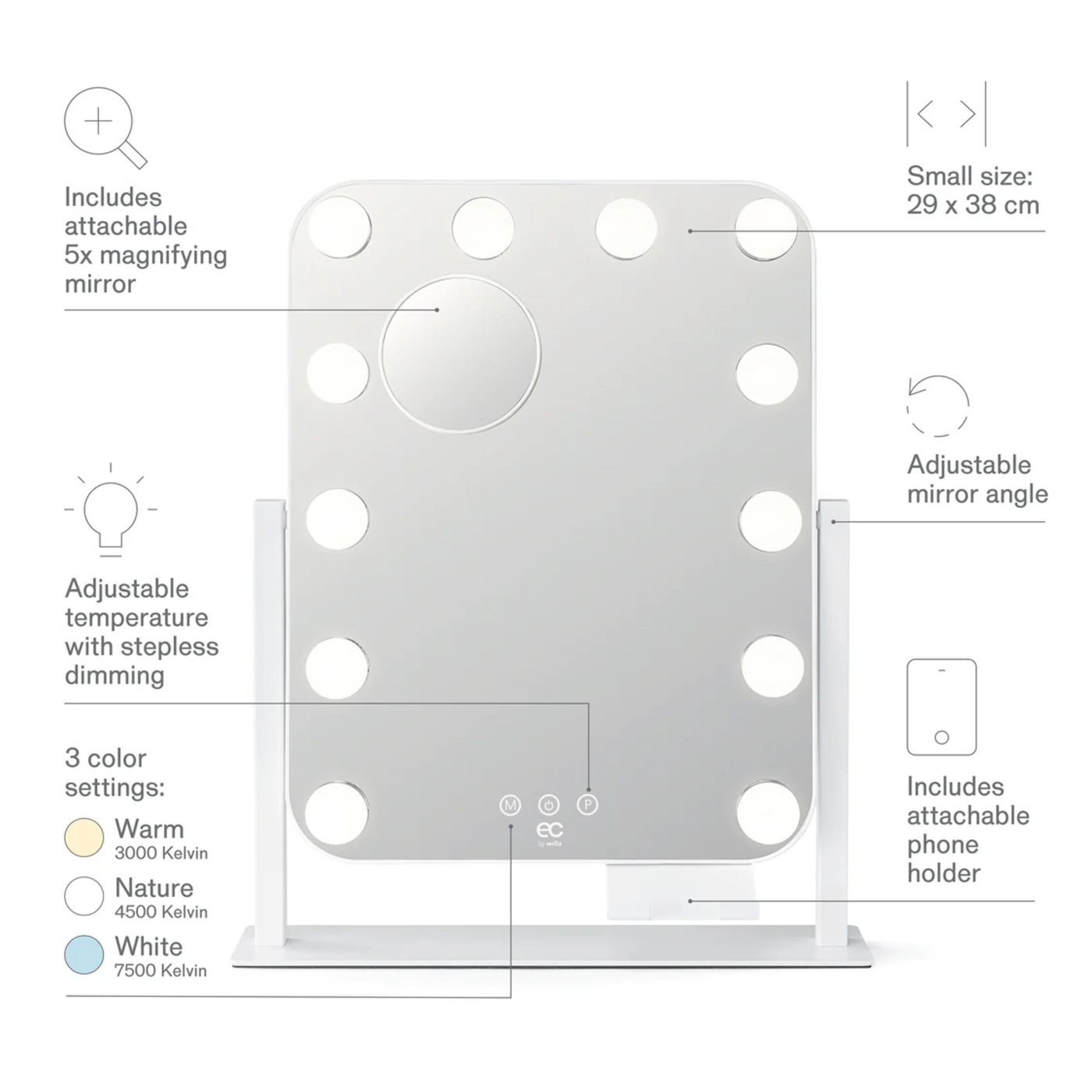 Wilfa Shine sminkspegel med LED-belysning