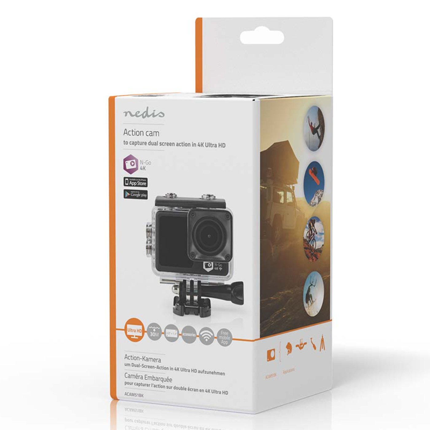 Nedis 4K-actionkamera med två skärmar