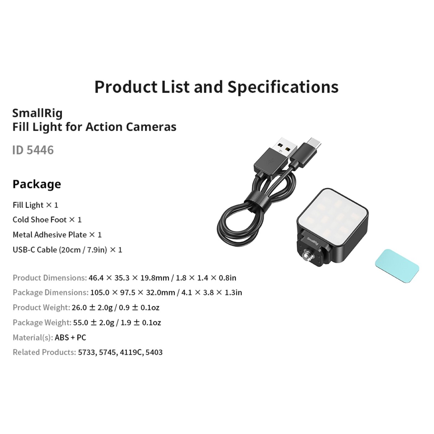 SmallRig Videolampe for actionkameraer