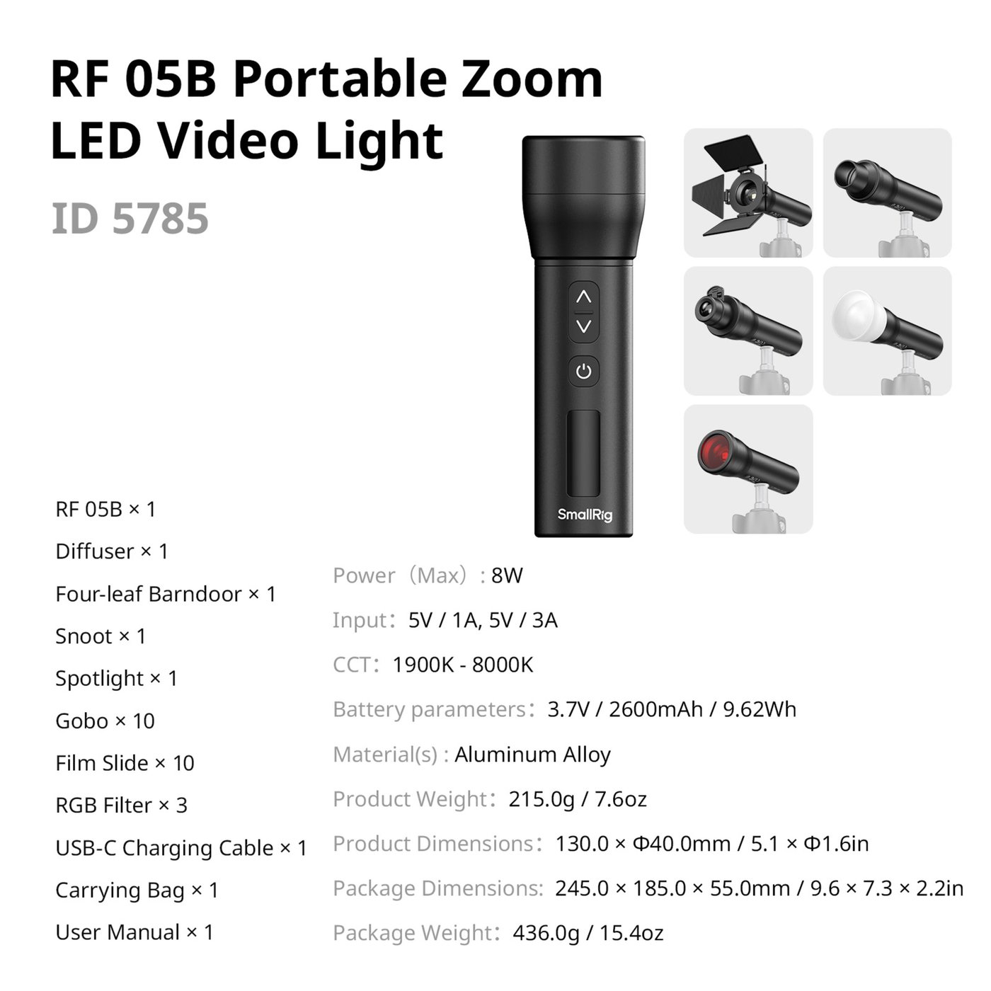 SmallRig RF 05B portabel LED-videolampe med zoom