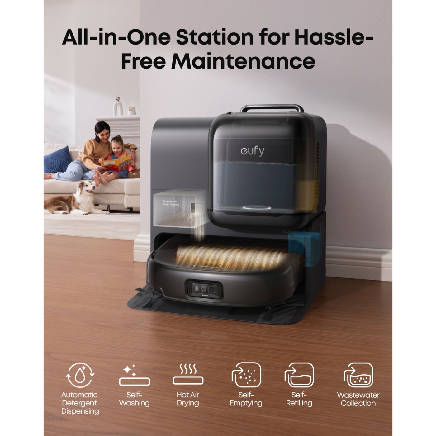 Eufy Omni E28 robotstøvsuger med mopp og basestasjon Svart