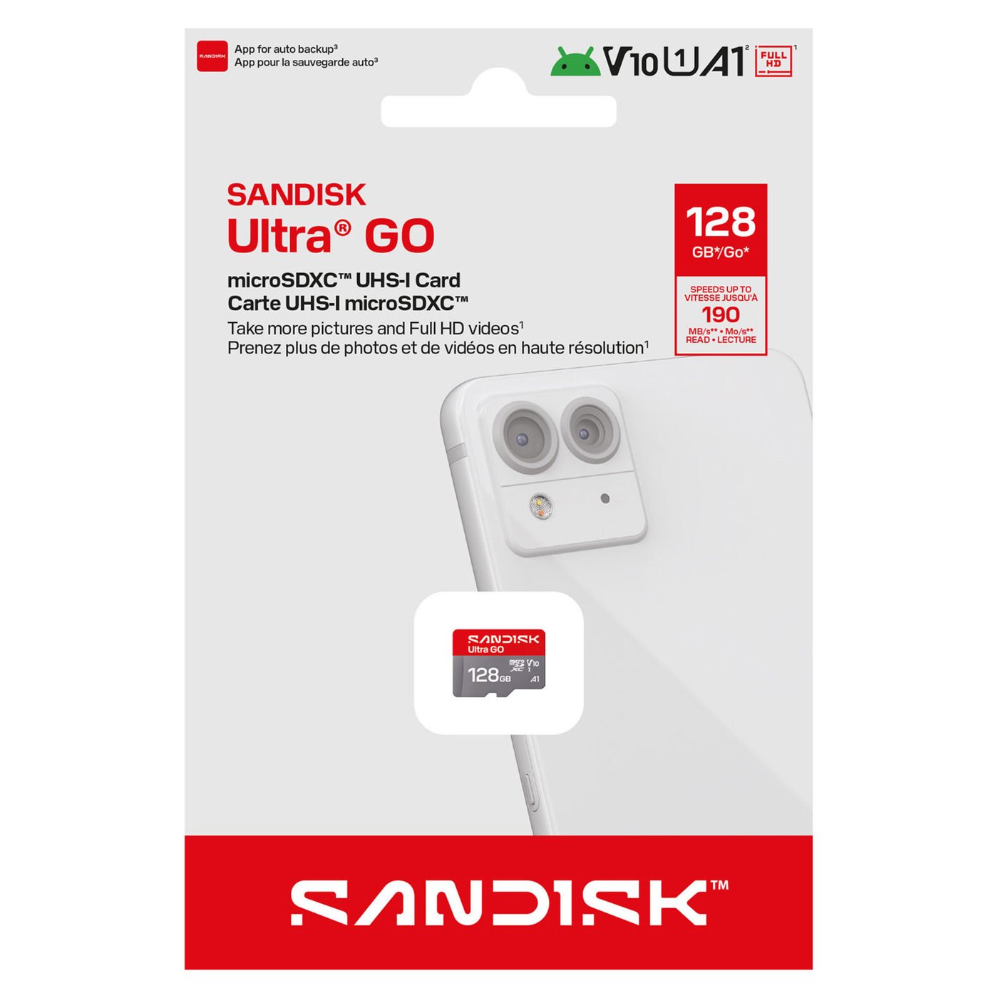 Sandisk microSD Ultra Go minneskort 128 GB (190 MB/s)