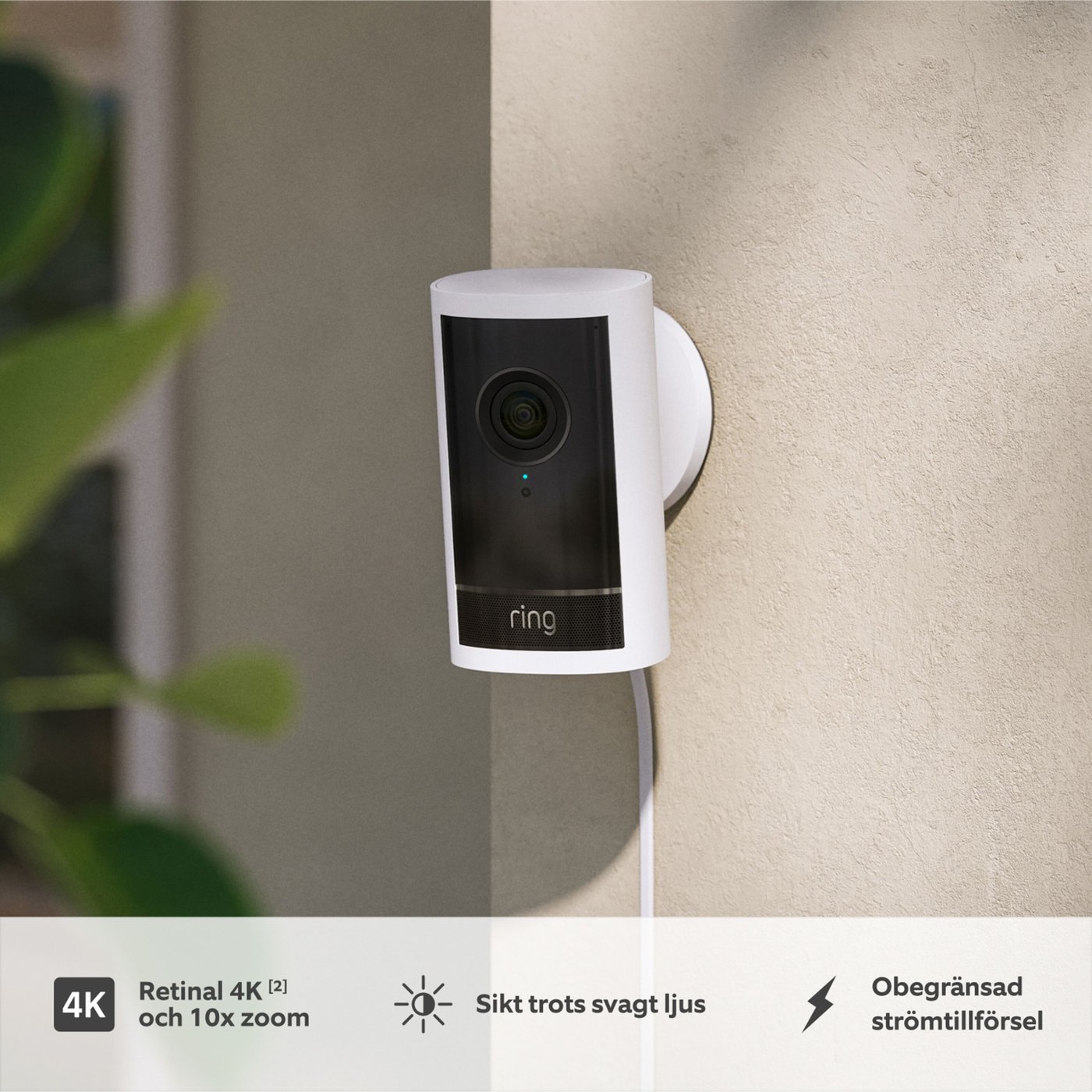 Ring Outdoor Cam Pro Plug-in övervakningskamera Vit