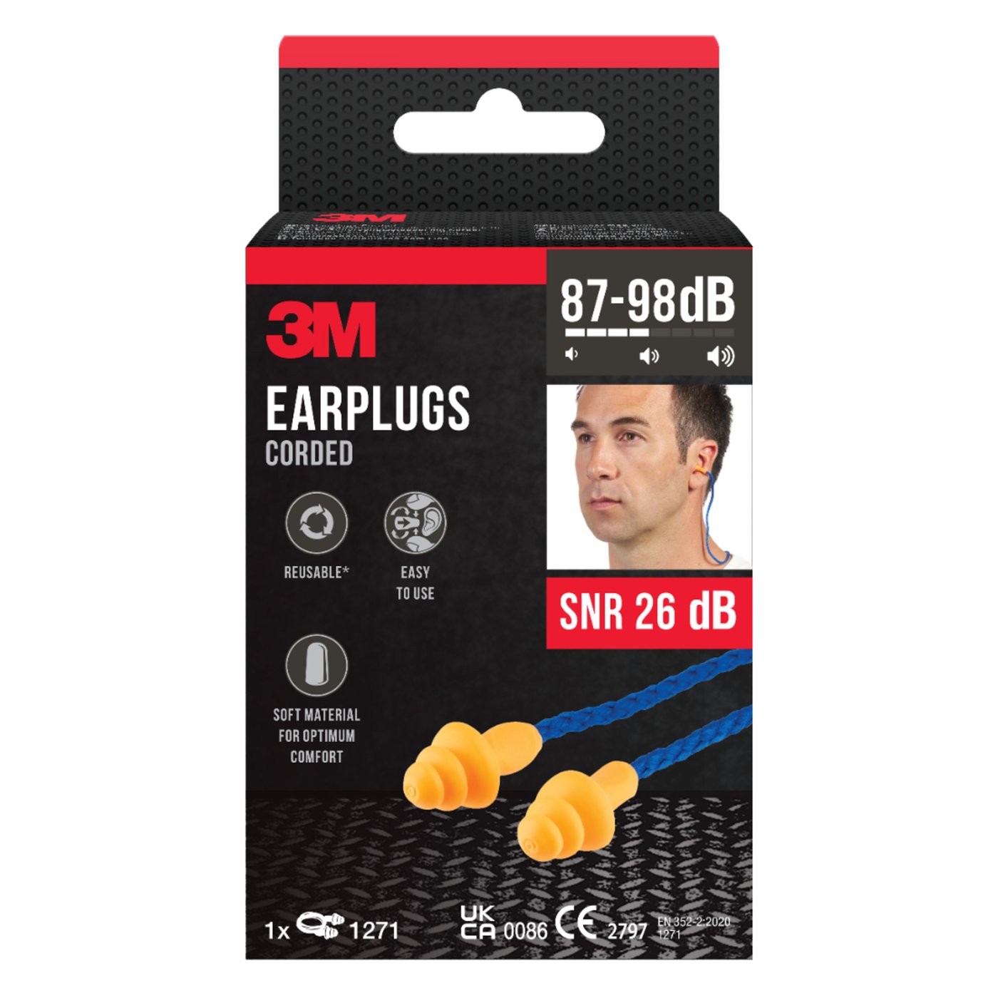 3M Ørepropper med snor 1271 Oransje