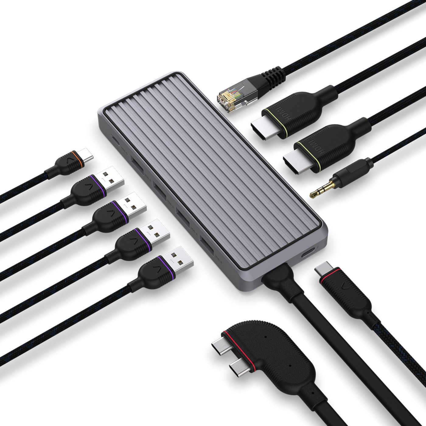 Unisynk 10-portars USB-C-hubb för dubbla skärmar för Mac Grå