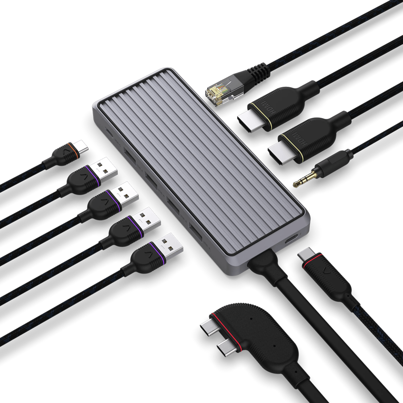 Unisynk 10-ports USB-C-hub for doble skjermer for Mac Grå