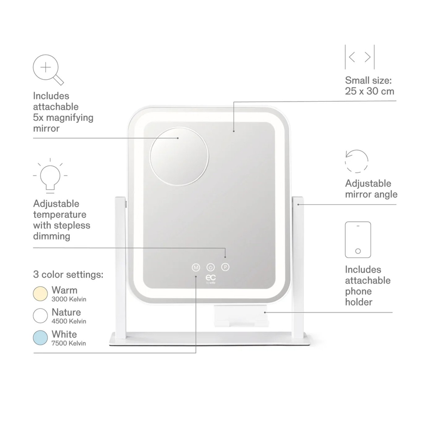 Wilfa EC Glowing sminkspegel 25 cm