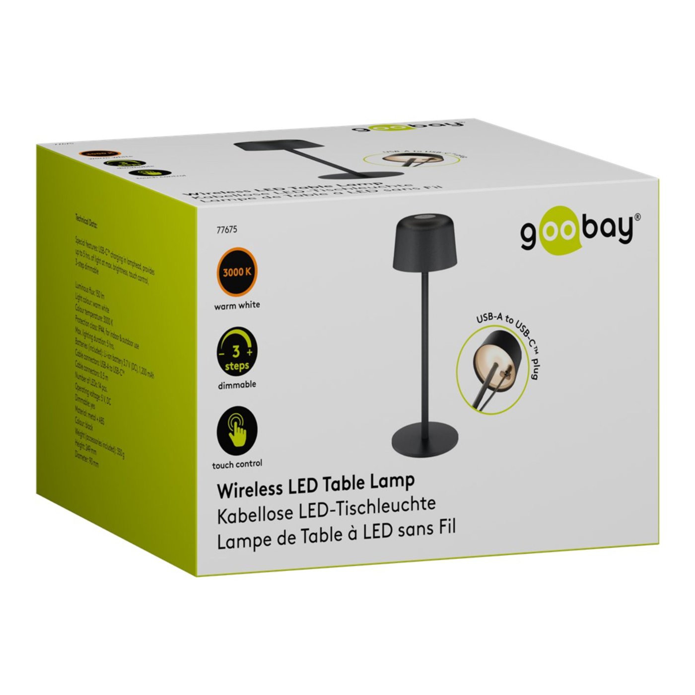 Trådløs LED-bordlampe 25 cm Svart