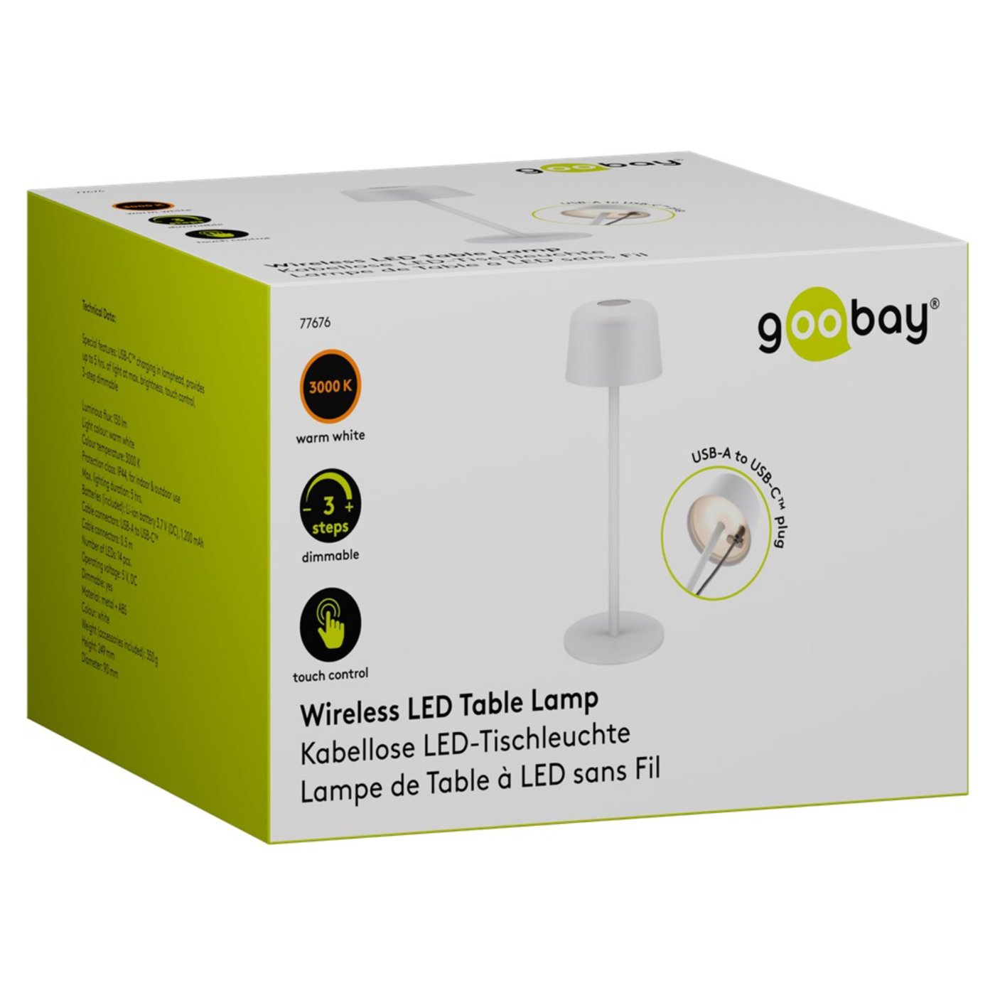 Trådløs LED-bordlampe 25 cm Hvit