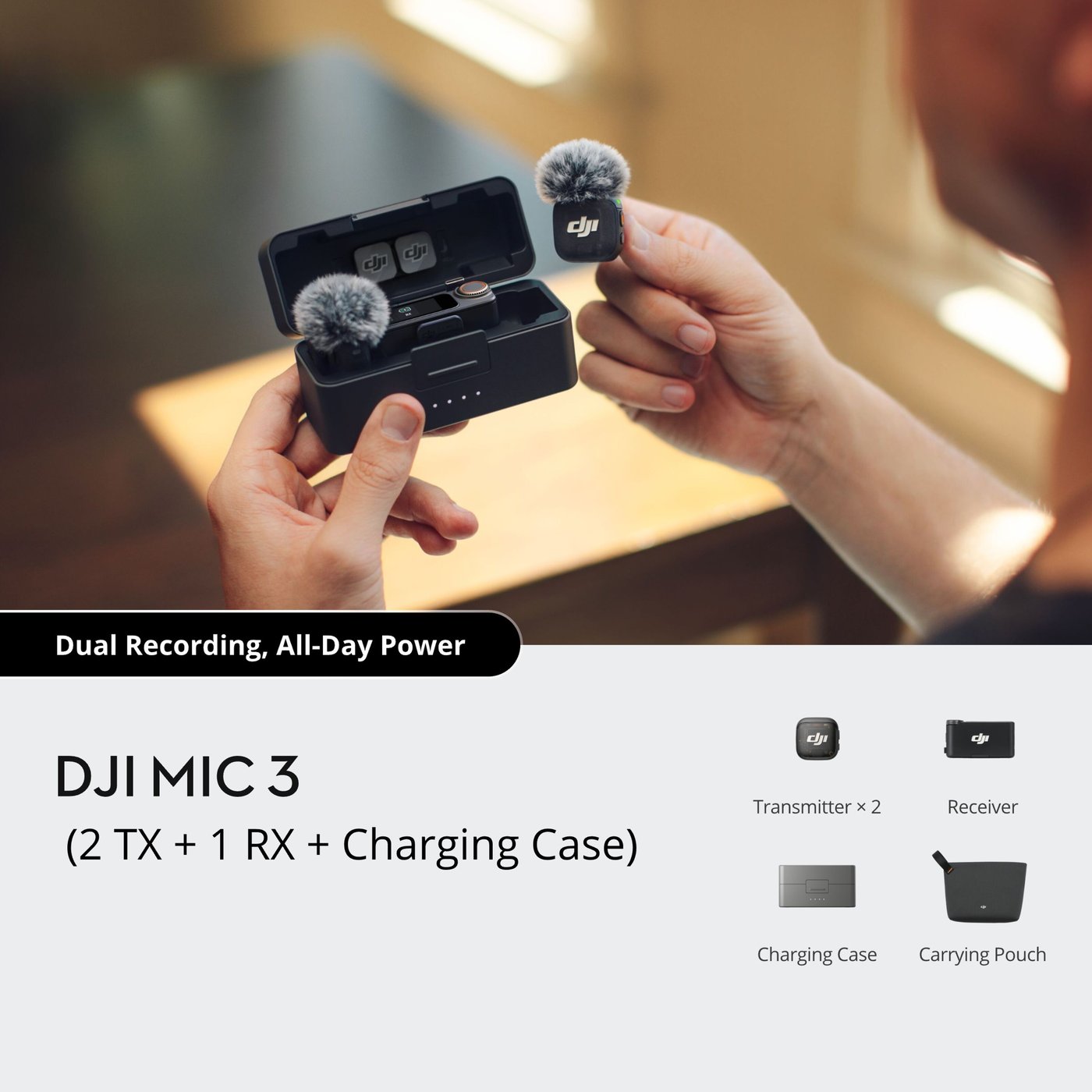 DJI Mic 3 trådlöst mikrofonkit 2 TX + 1 RX + laddningsfodral
