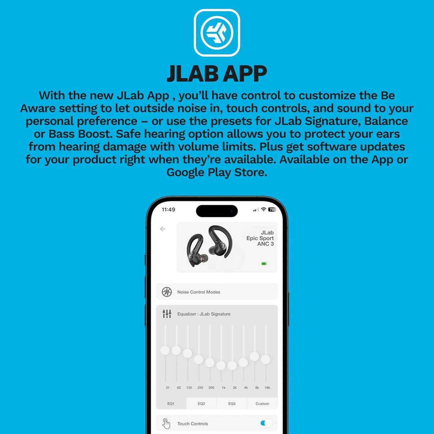 JLab Epic Sport 3 sportshodetelefoner med støyreduksjon Svart