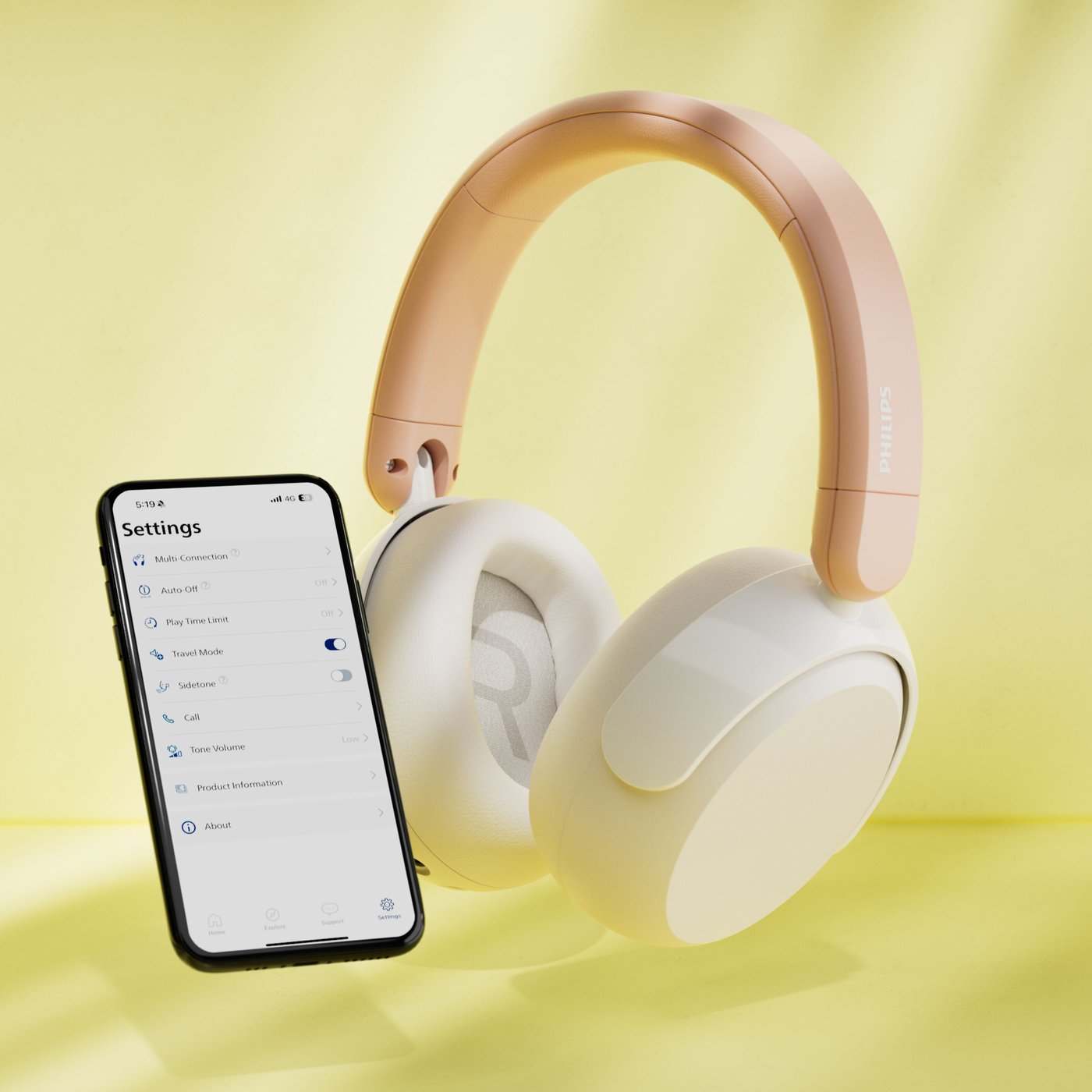 Philips Trådlösa over-ear-hörlurar för barn med brusreducering Beige