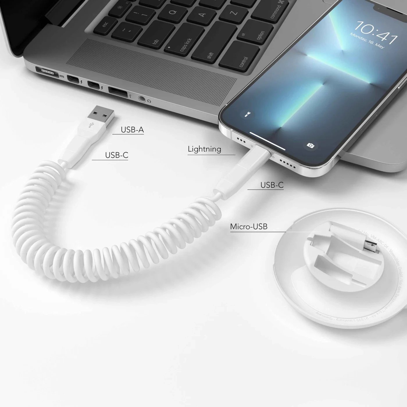 Vonmählen Allroundo Eco 6-i-1-ladekabel Hvit