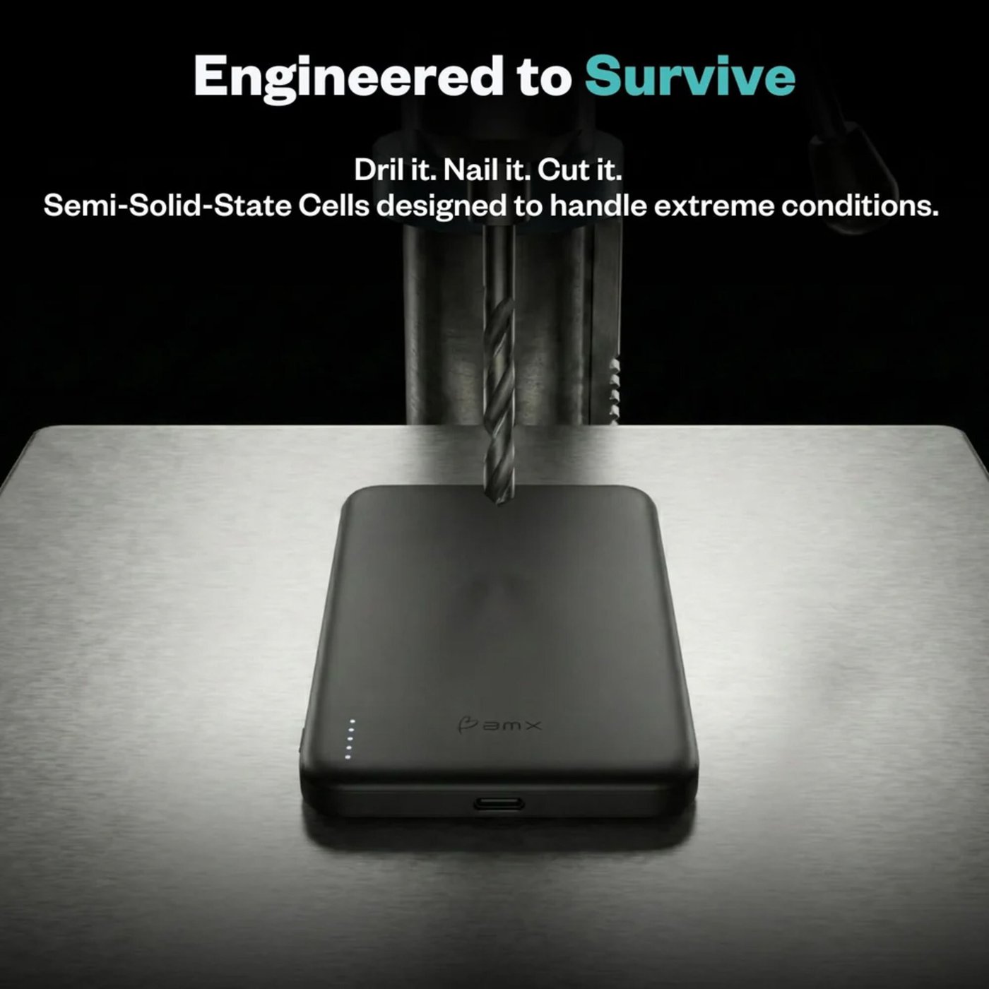BMX Ultratunn magnetisk Qi2-powerbank 5000 mAh, semi-solid-state i titanhölje