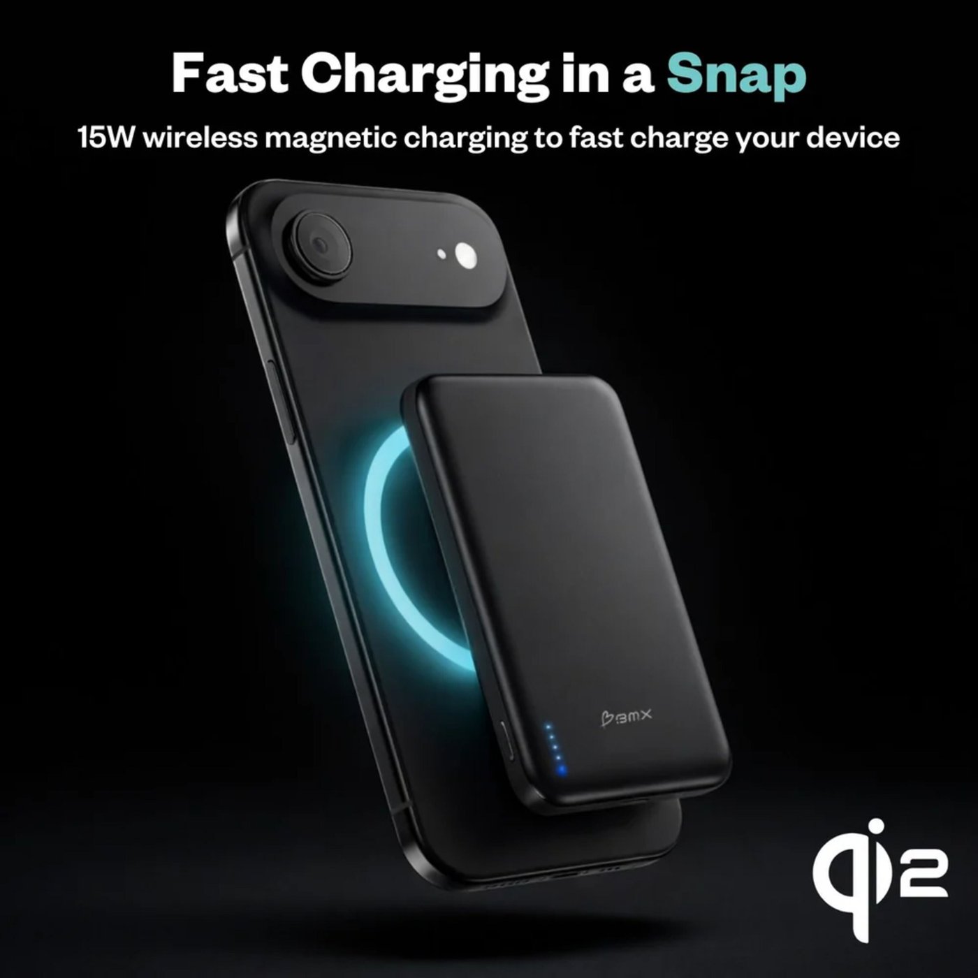 BMX Ultratunn magnetisk Qi2-powerbank 5000 mAh, semi-solid-state i titanhölje