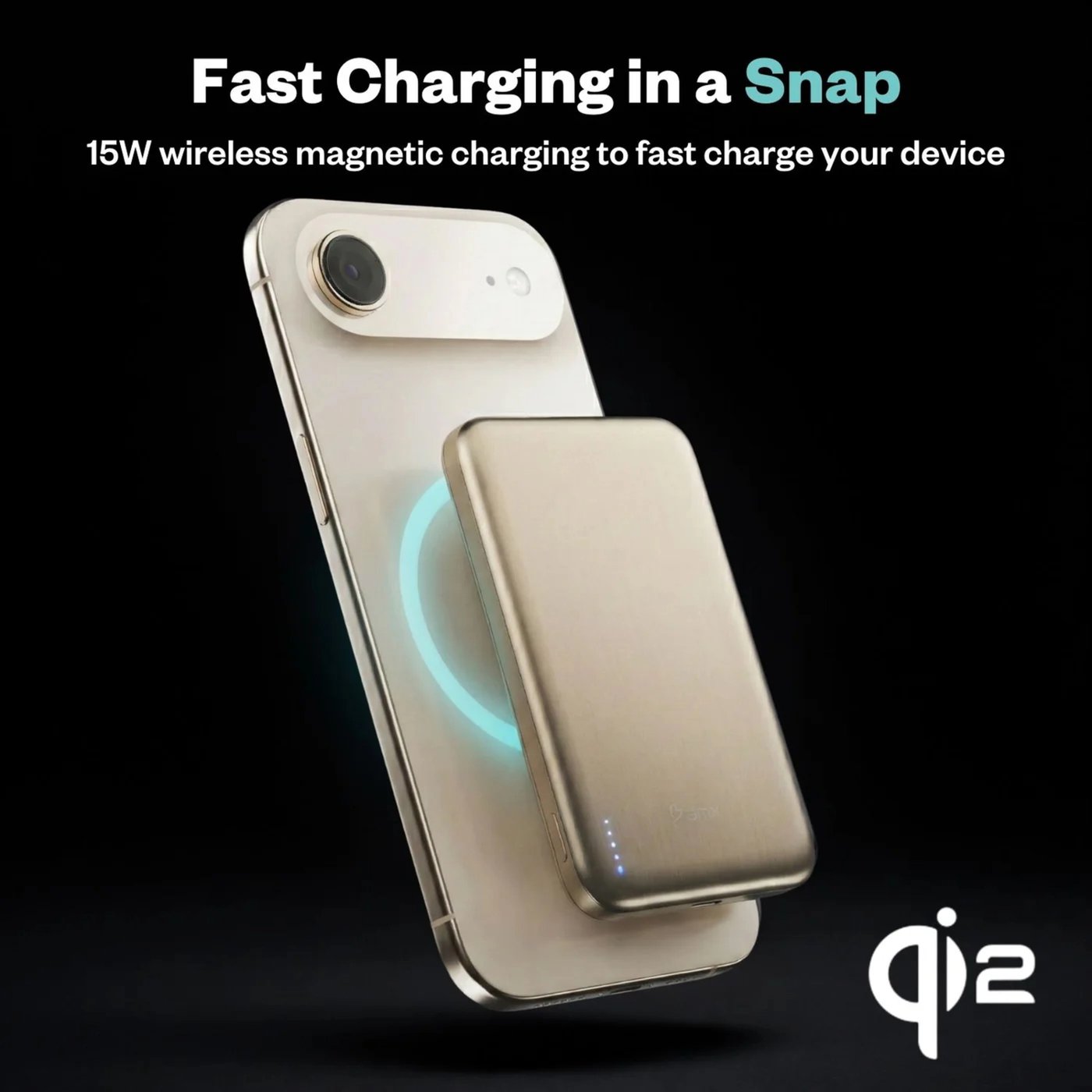 BMX Ultratynt magnetisk Qi2-powerbank 5000 mAh, semi-solid-state i titan Gold