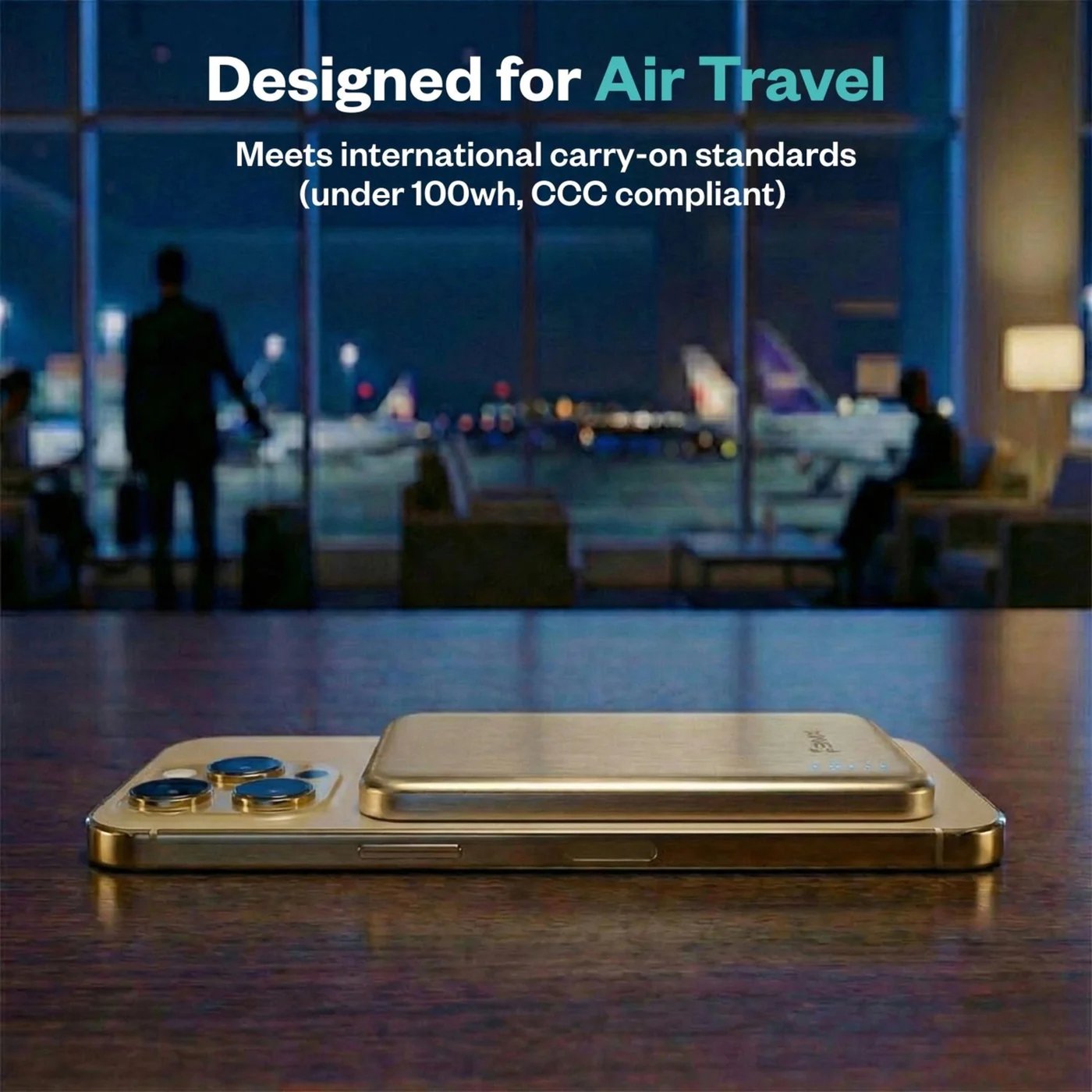 BMX Ultratynt magnetisk Qi2-powerbank 5000 mAh, semi-solid-state i titan Gold