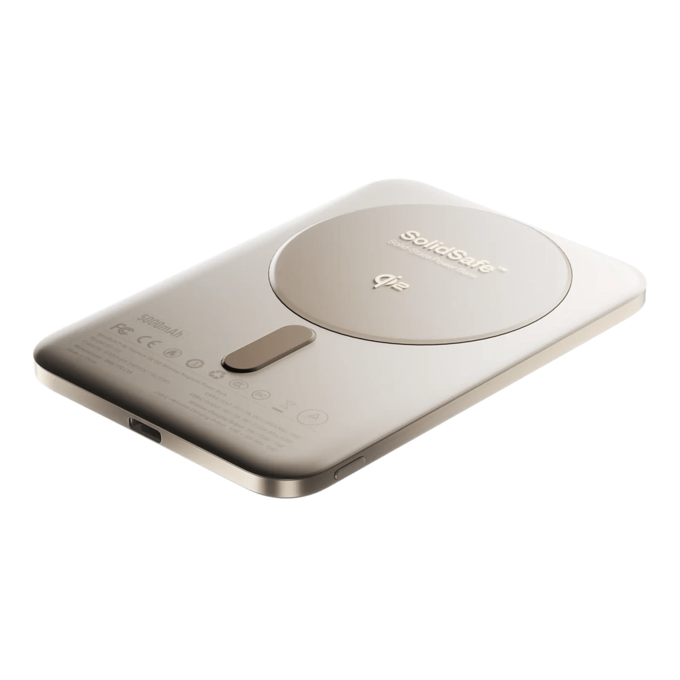 BMX Ultratynt magnetisk Qi2-powerbank 5000 mAh, semi-solid-state i titan Gold