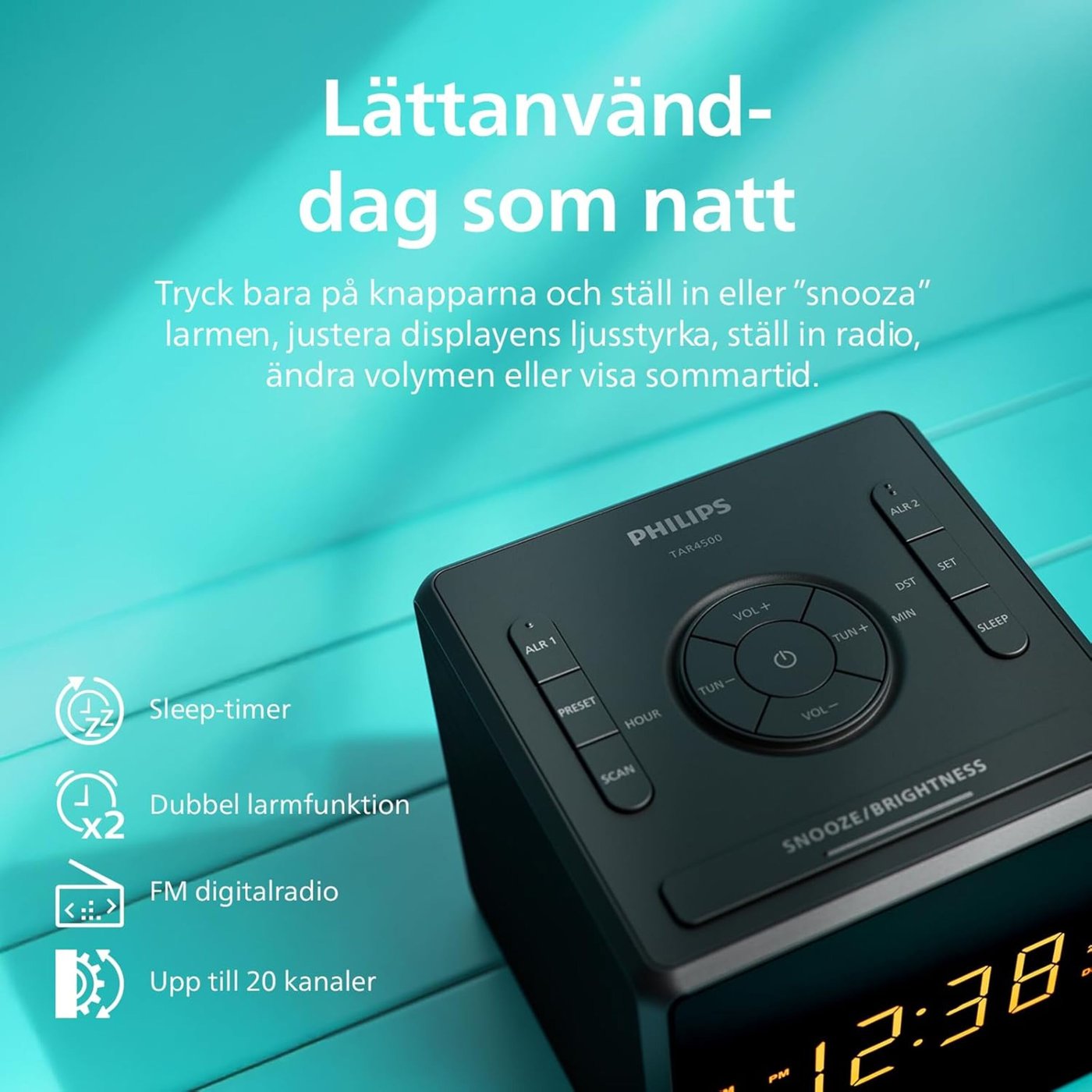 Philips R4500 FM-klockradio med USB-C