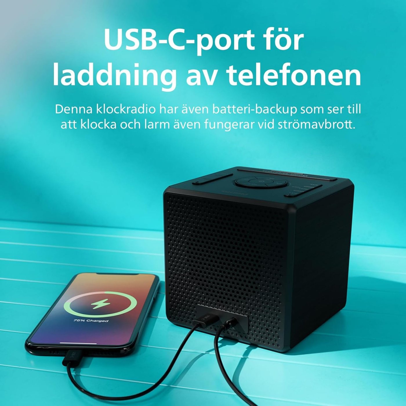 Philips R4500 FM-klockradio med USB-C