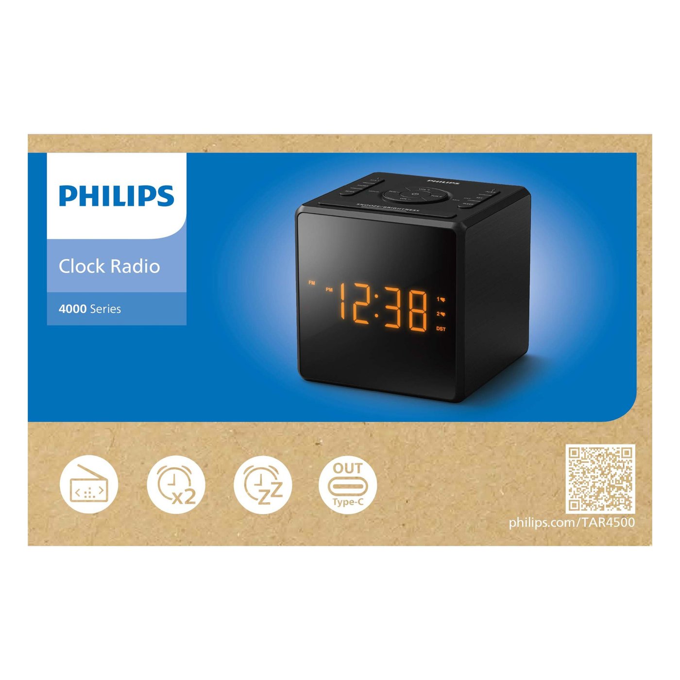 Philips R4500 FM-klockradio med USB-C