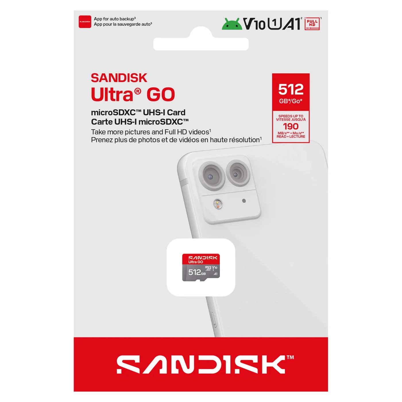 Sandisk microSD Ultra Go minnekort 512 GB – 190 MB/s