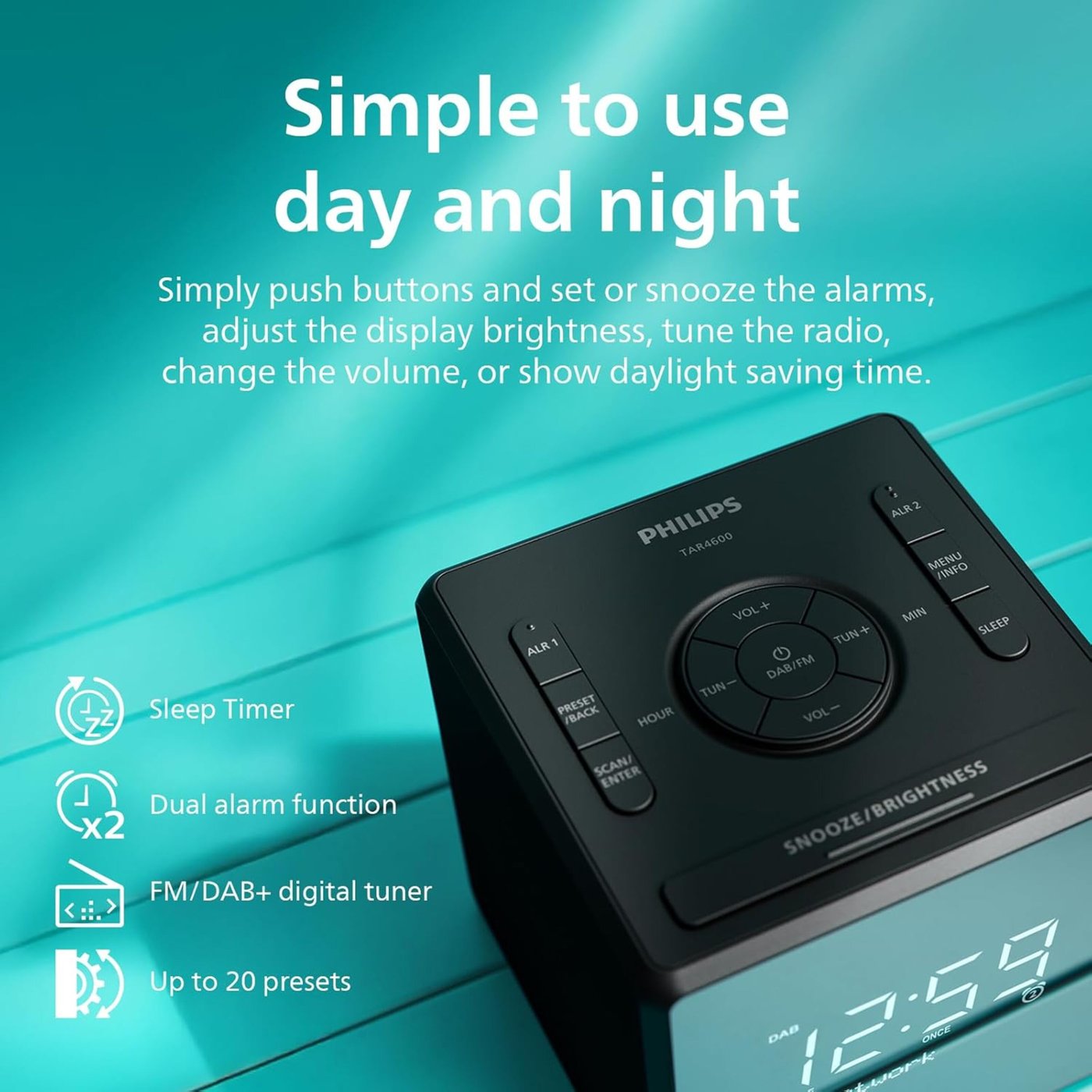 Philips R4600 DAB+-klokkeradio med USB-C-lading