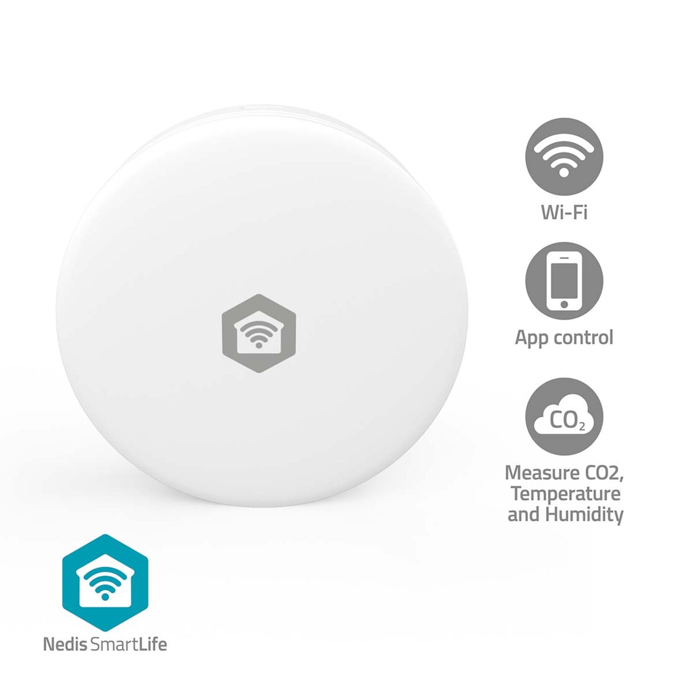 Nedis SmartLife luftkvalitetsmätare med CO₂-sensor och wifi
