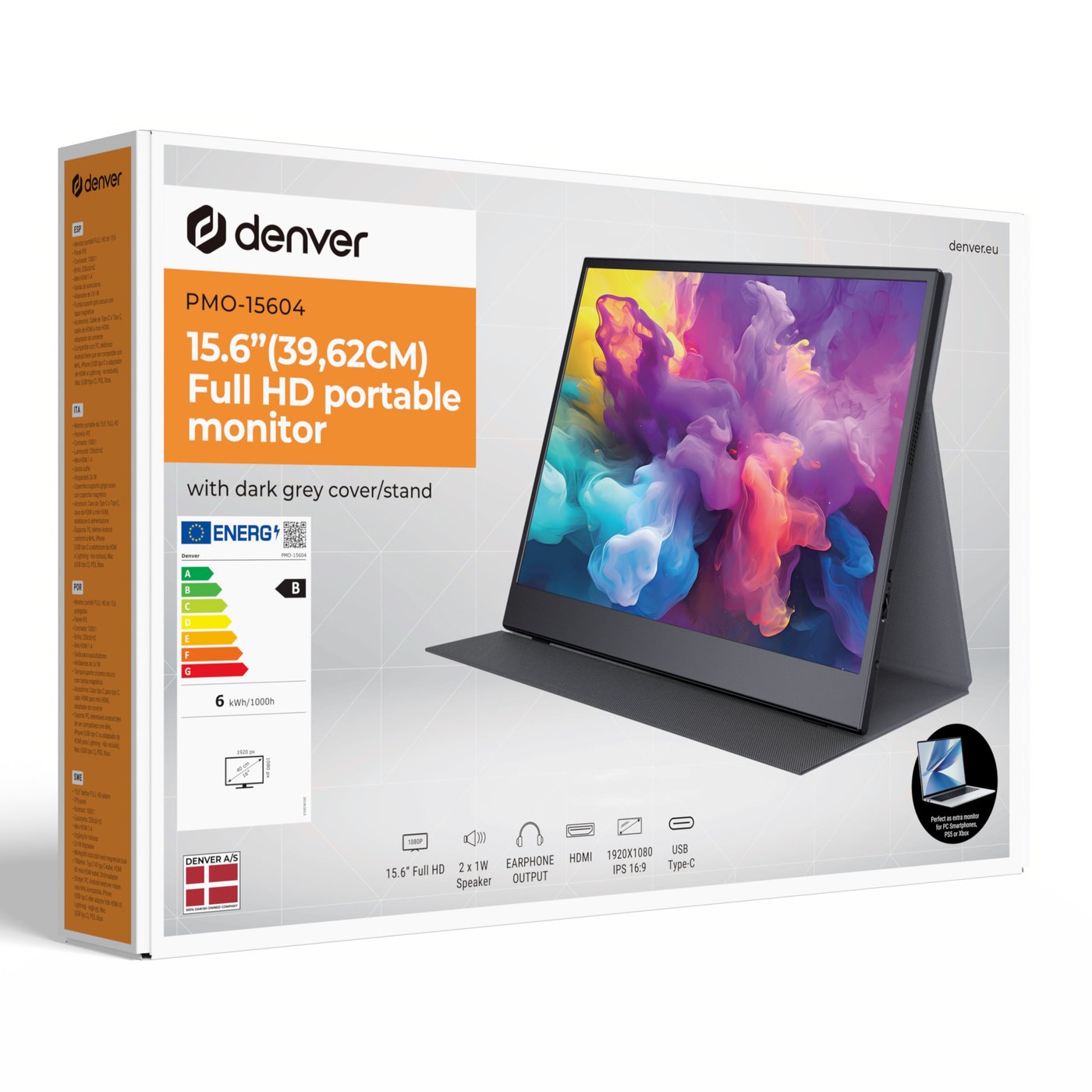 Denver Bærbar Full HD-skjerm med USB-C og IPS-panel 15,6"