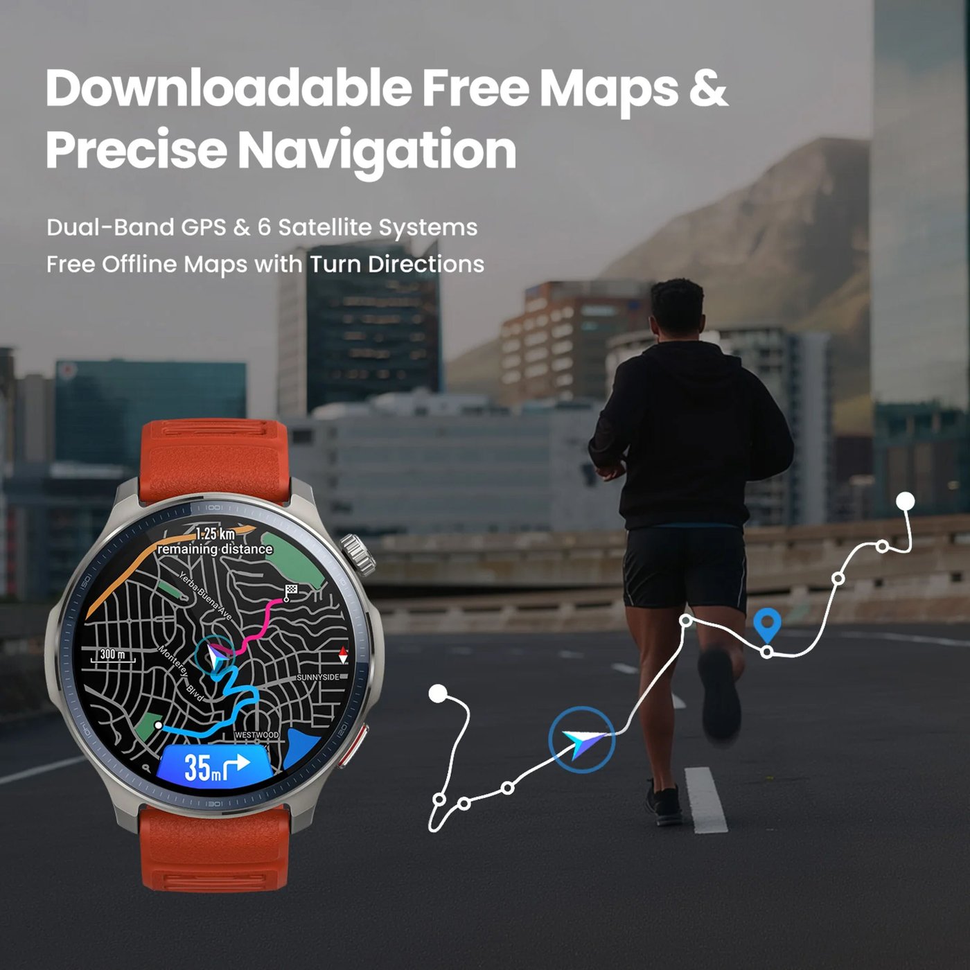 Amazfit Multisport-smartklokke med AMOLED, GPS og 21 dagers batteritid Svart