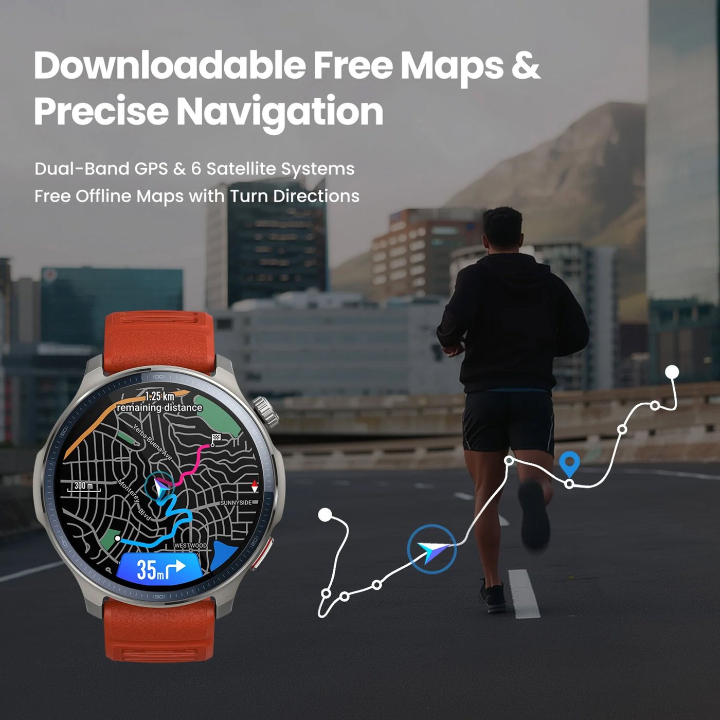 Amazfit Multisport-smartklokke med AMOLED, GPS og 21 dagers batteritid Svart