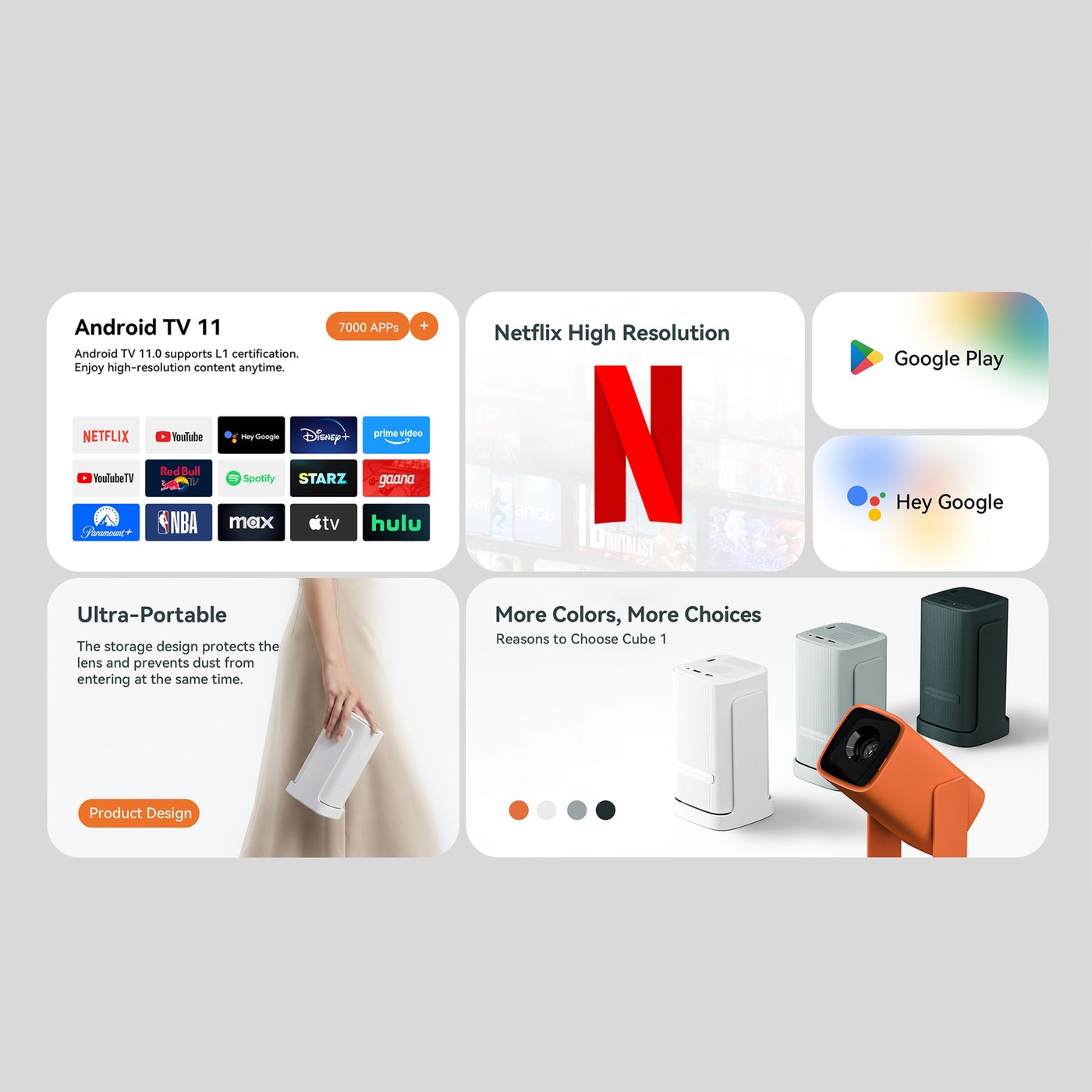 Wanbo Portabel projektor med Android TV och 360° gimbalstativ