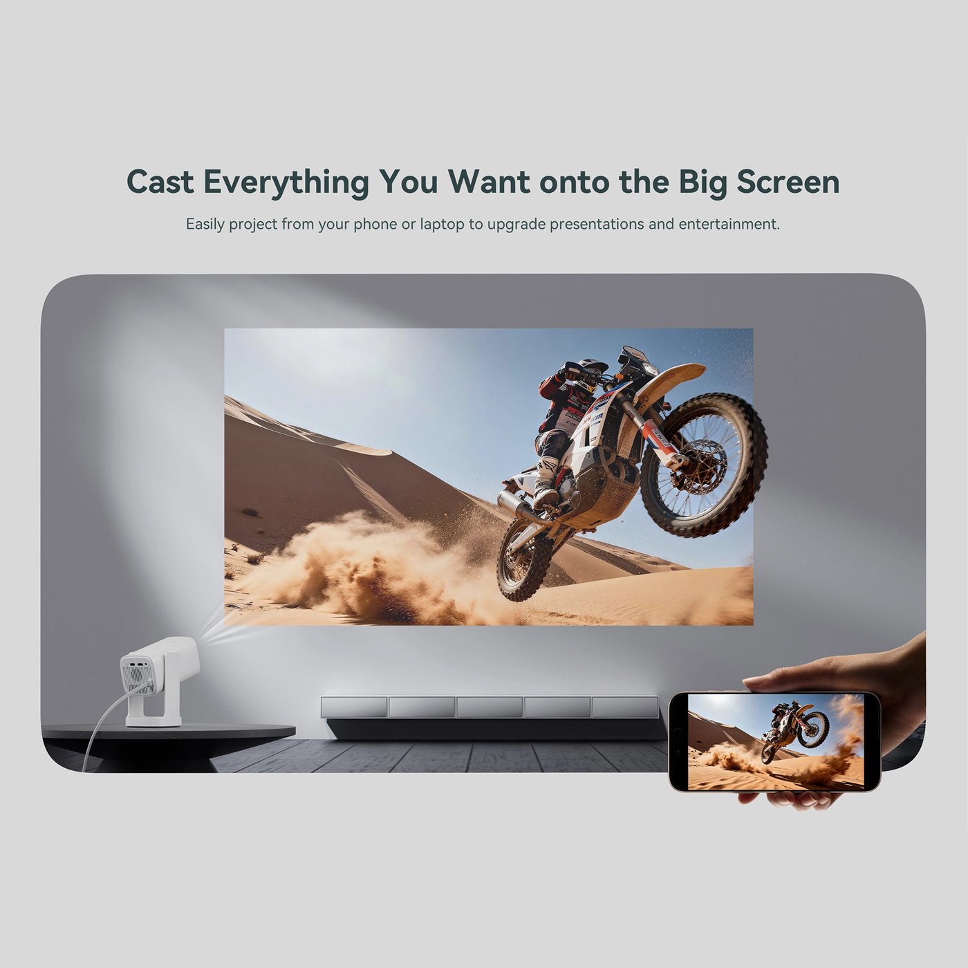 Wanbo Portabel projektor med Android TV och 360° gimbalstativ