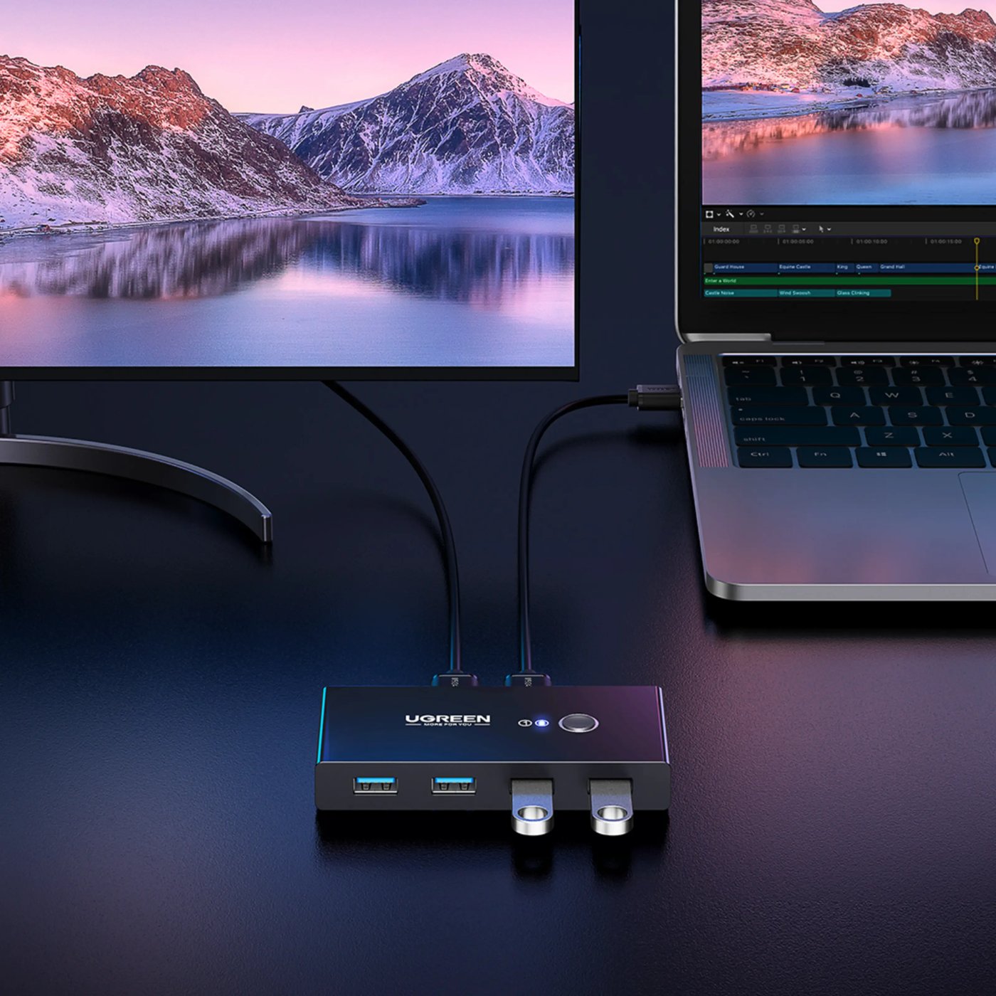 Ugreen USB 3.0-switch med 4 portar för två datorer
