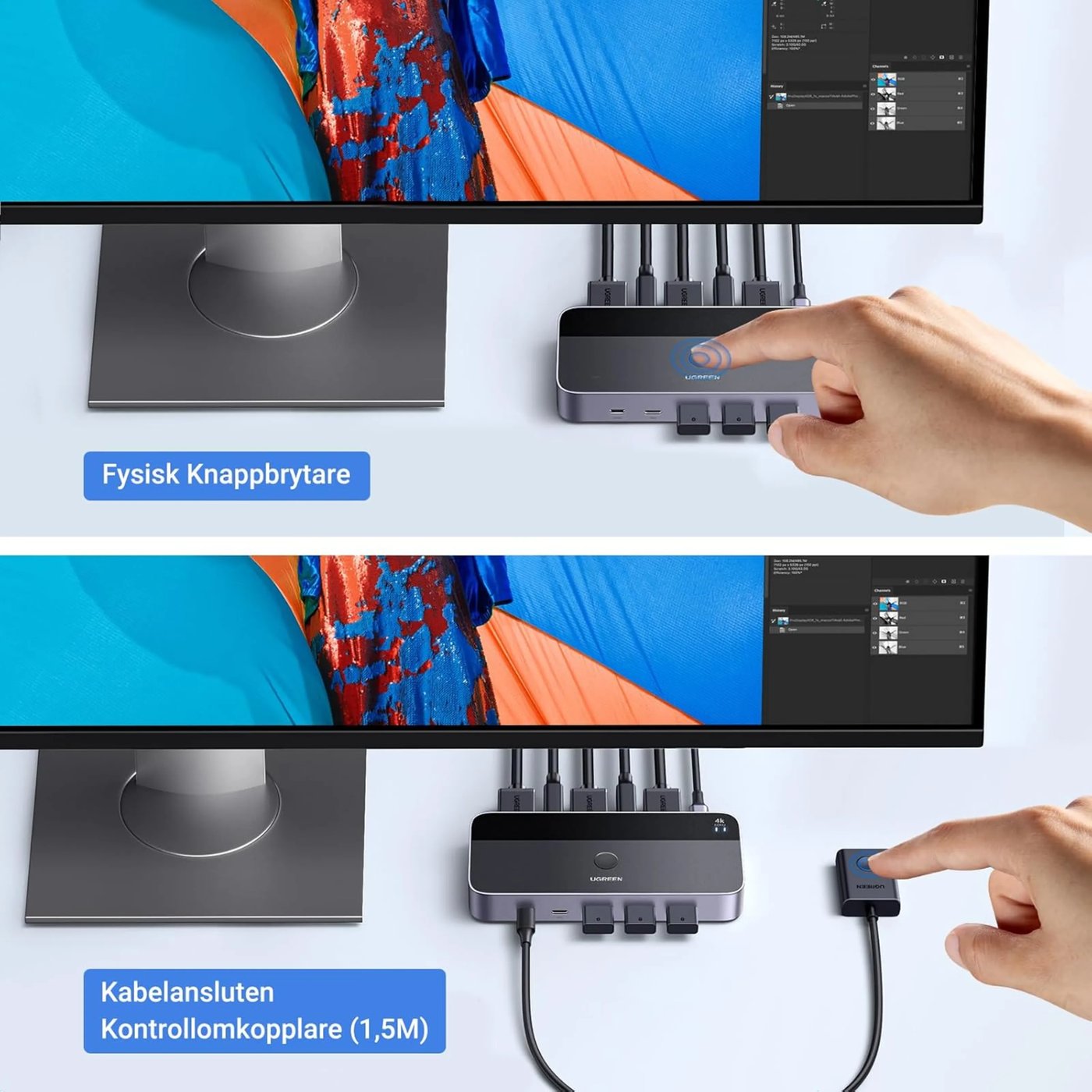 Ugreen 4K HDMI KVM-switch med USB 3.0 för 2 datorer