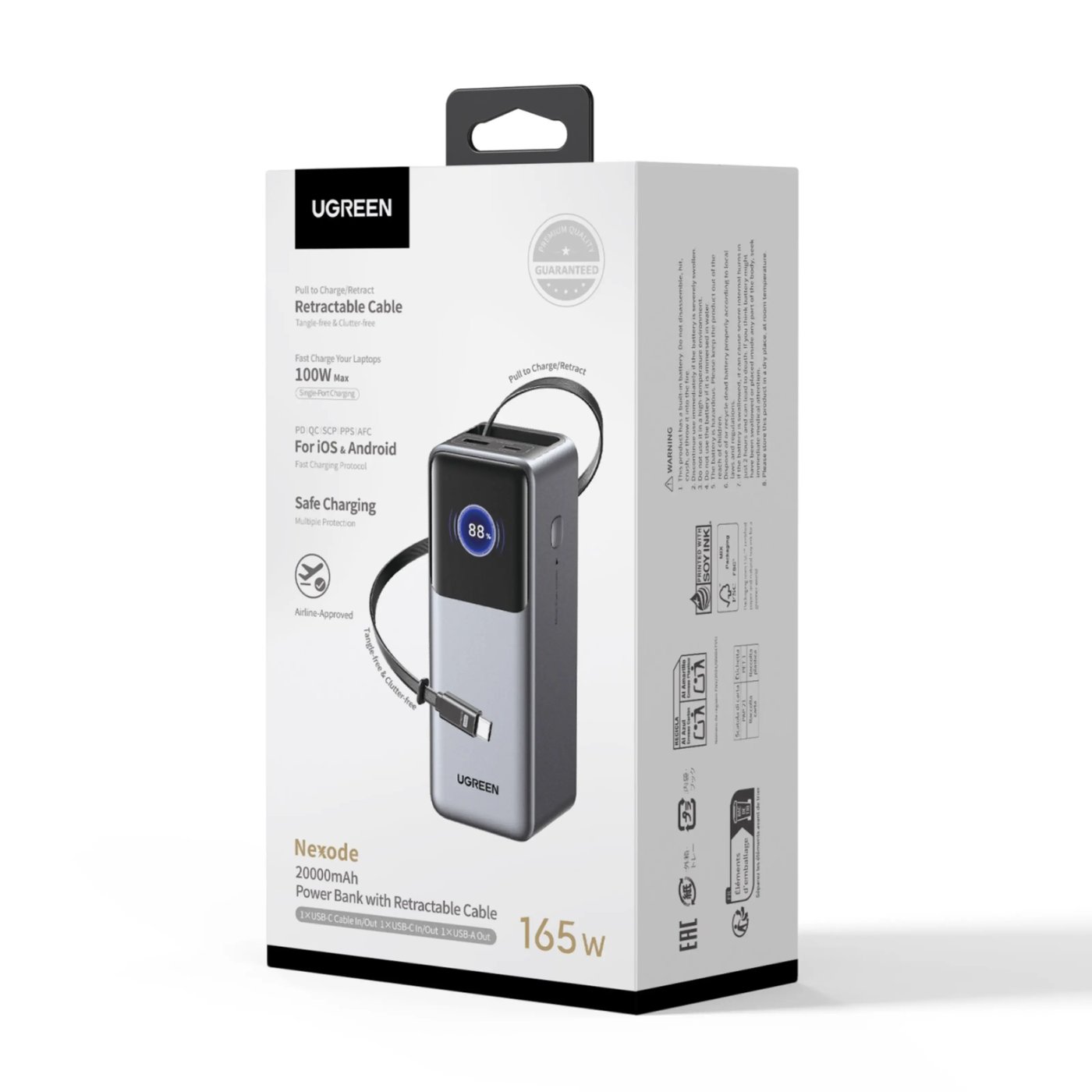 Ugreen Nexode powerbank 20 000 mAh 165 W med inbyggd kabel